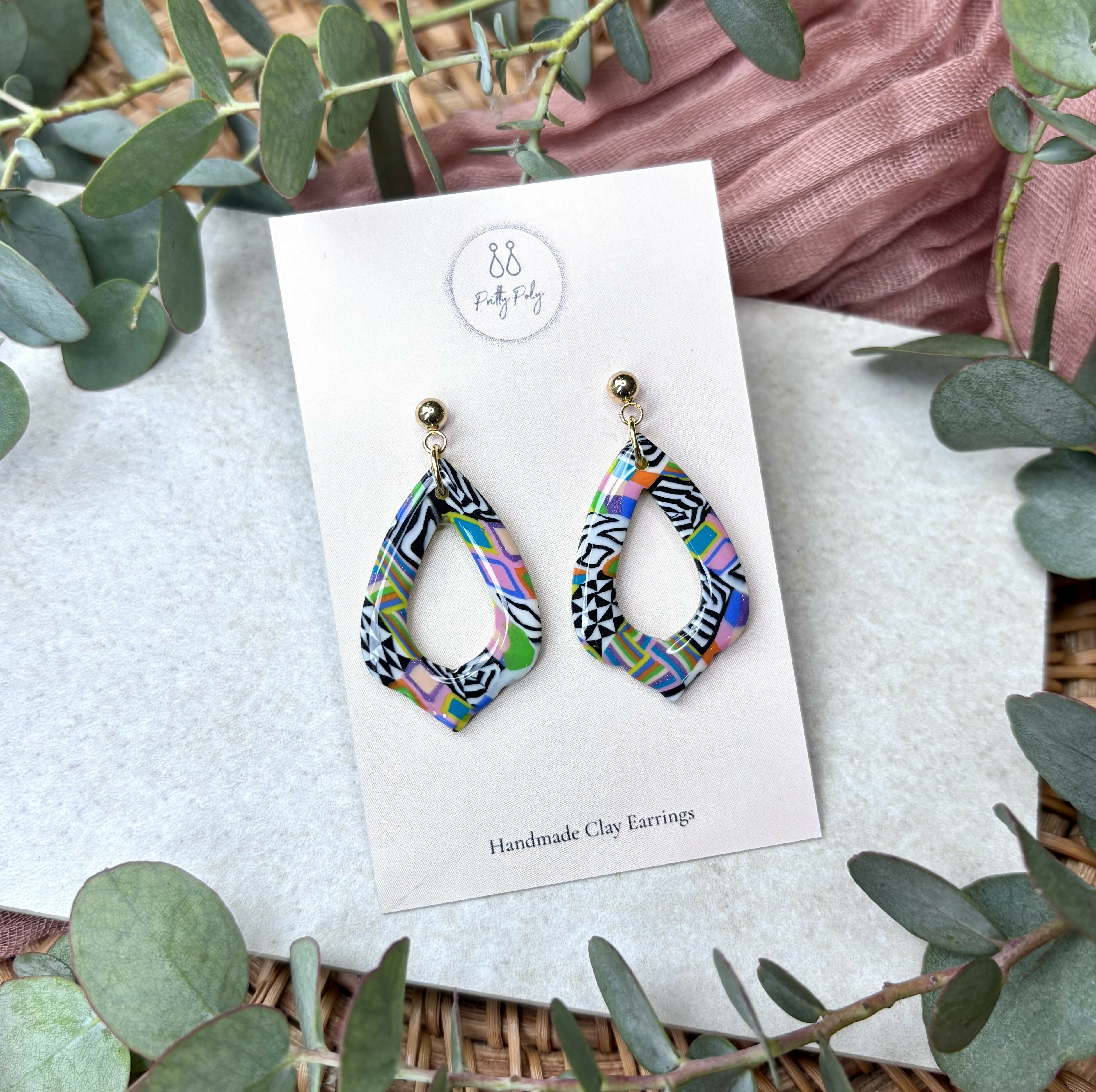 Funky Pattern Collection - Teardrop Dangle Polymer Clay Earrings