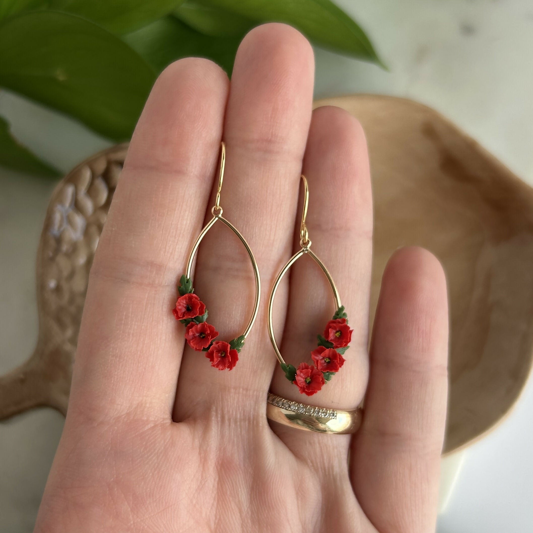 Red Poppy Flower Earrings