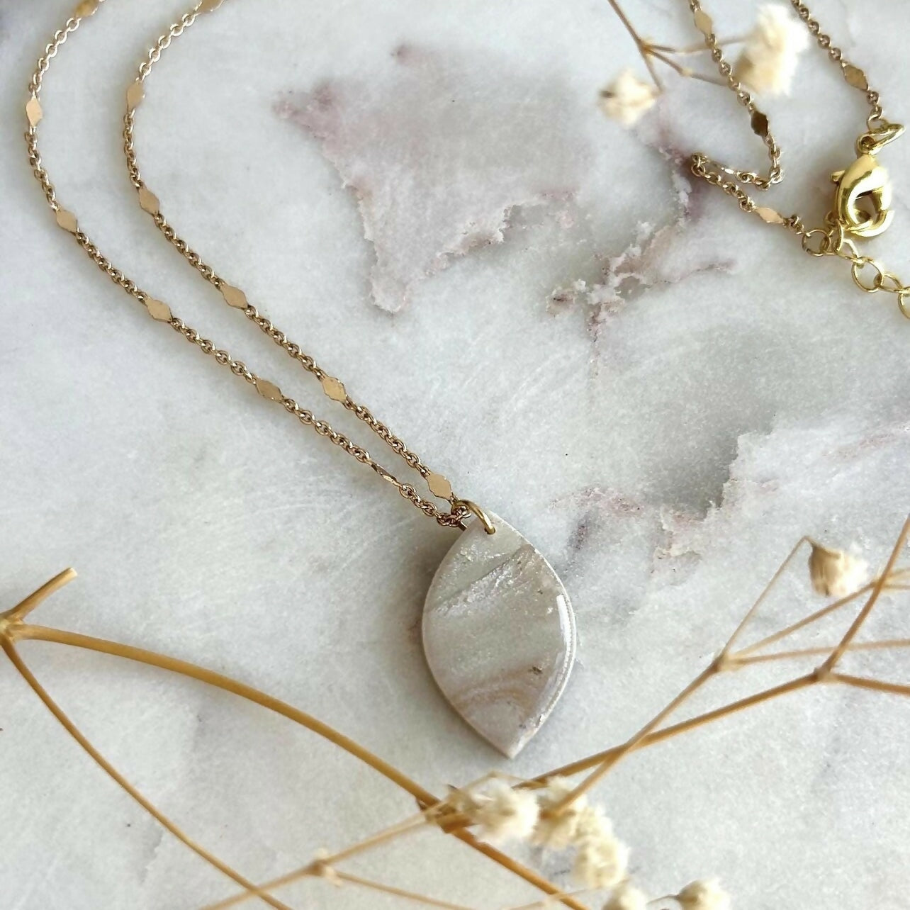 Beige Oval Necklace
