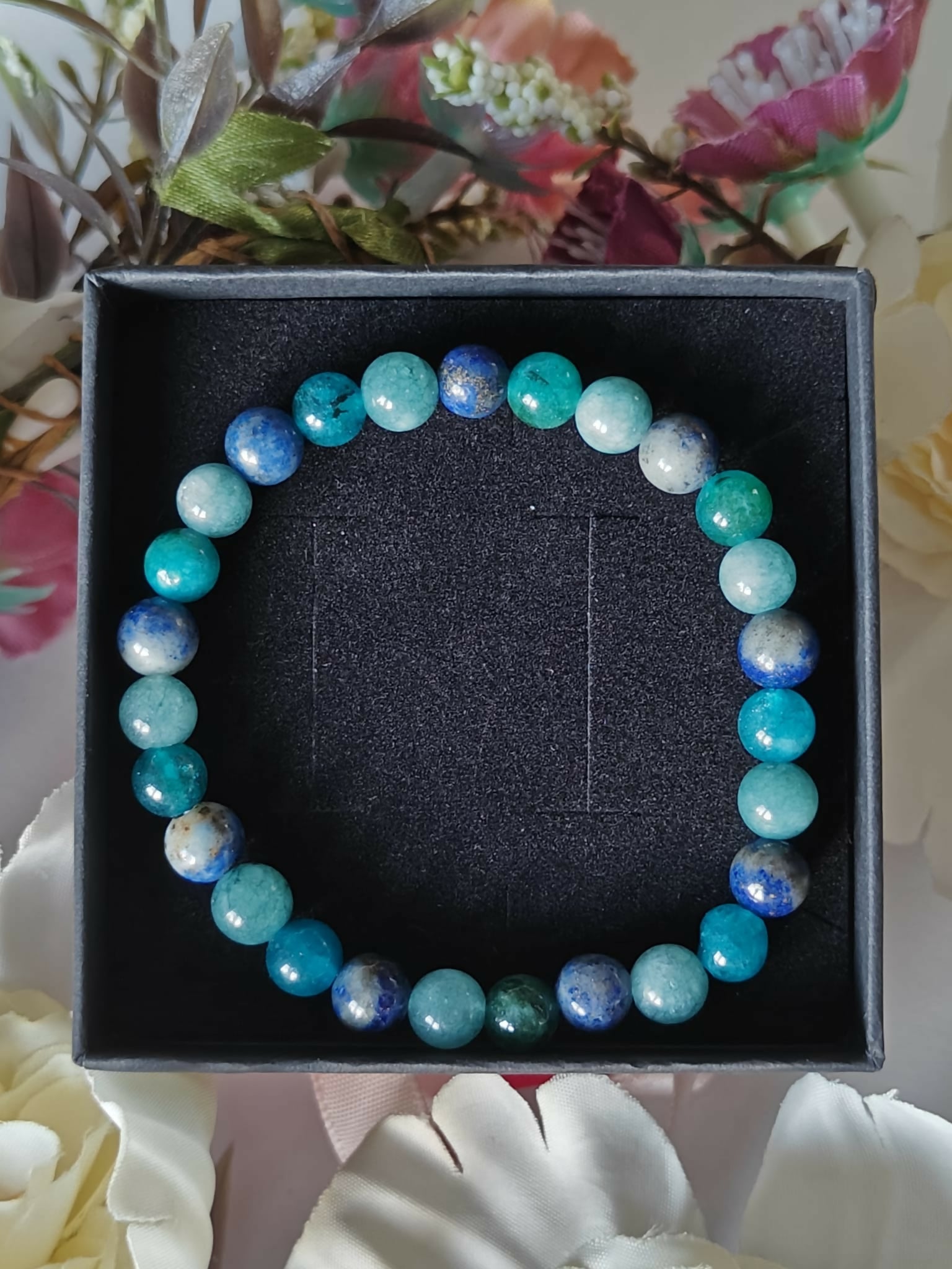 The Blues Crystal Bead Bracelet (Lapis Lazuli, Blue Apatite, Aquamarine) 0.6mm