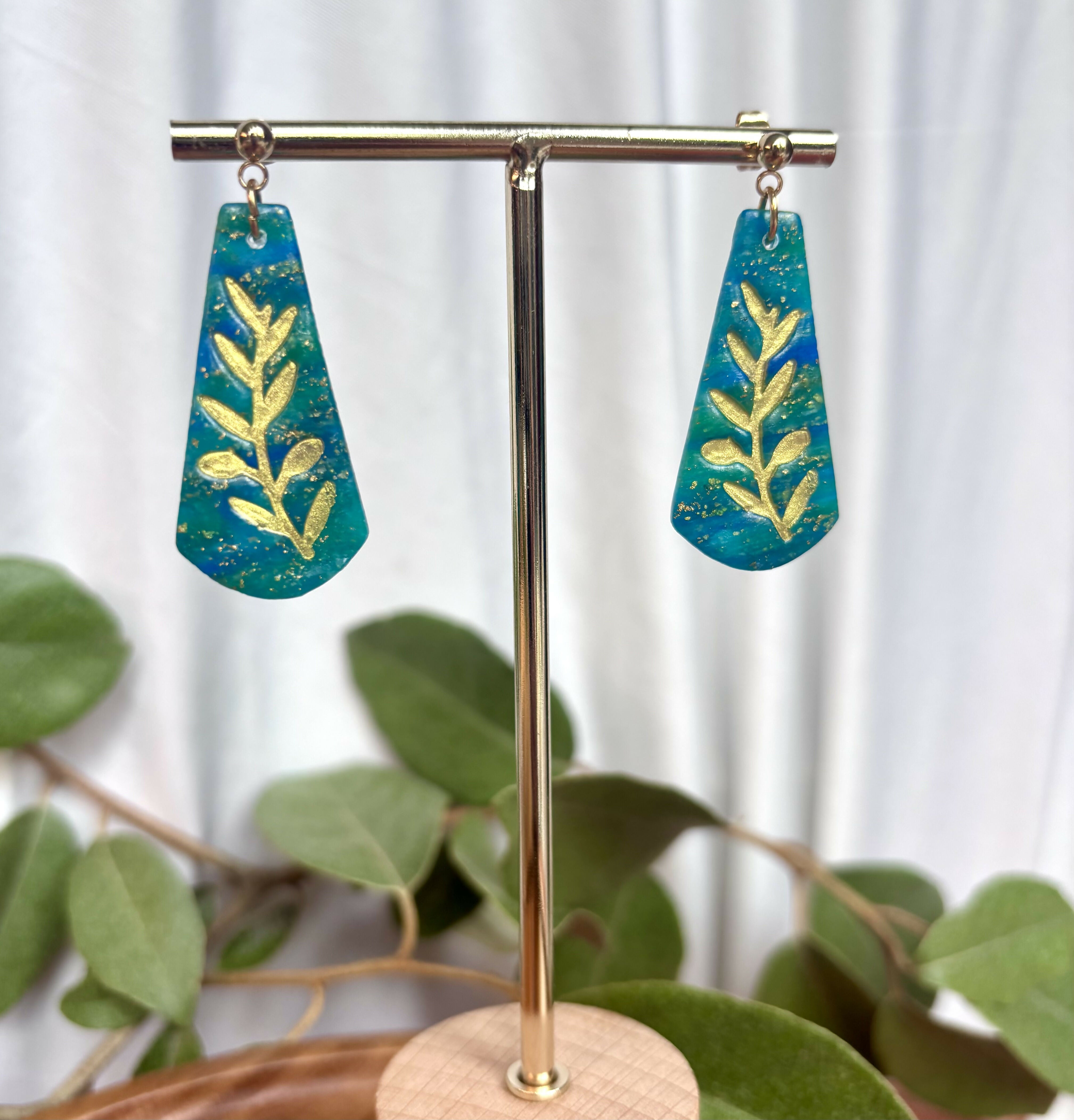 Ocean Dream Collection - Leaf Imprint Polymer Clay Earrings