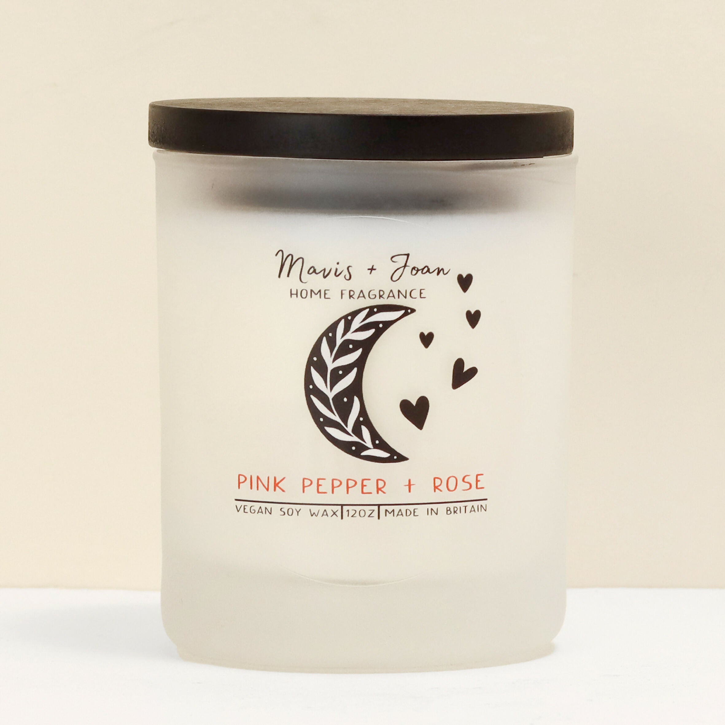Pink Pepper + Rose Soy Wax Candle In A Frosted Glass Jar