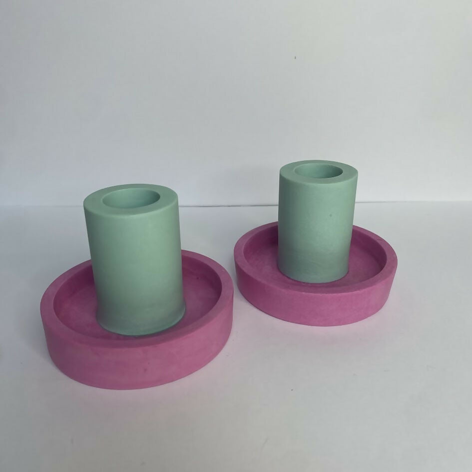 Pair Of Handmade Jesmonite Candlesticks