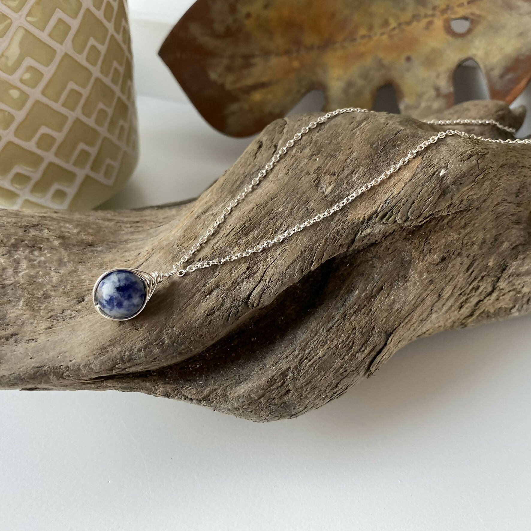 Sodalite Drop Necklace, Sterling Silver