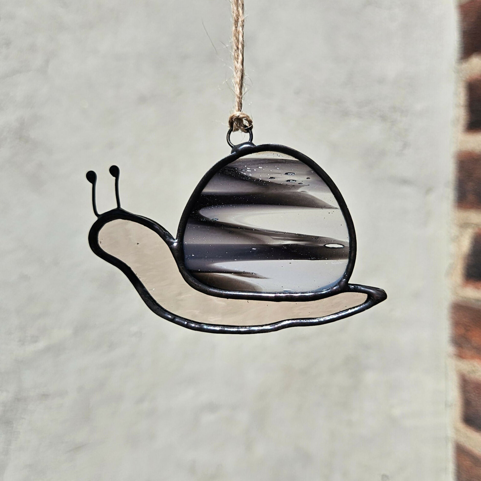 Streaky Black & White Snail Stained Glass Suncatcher