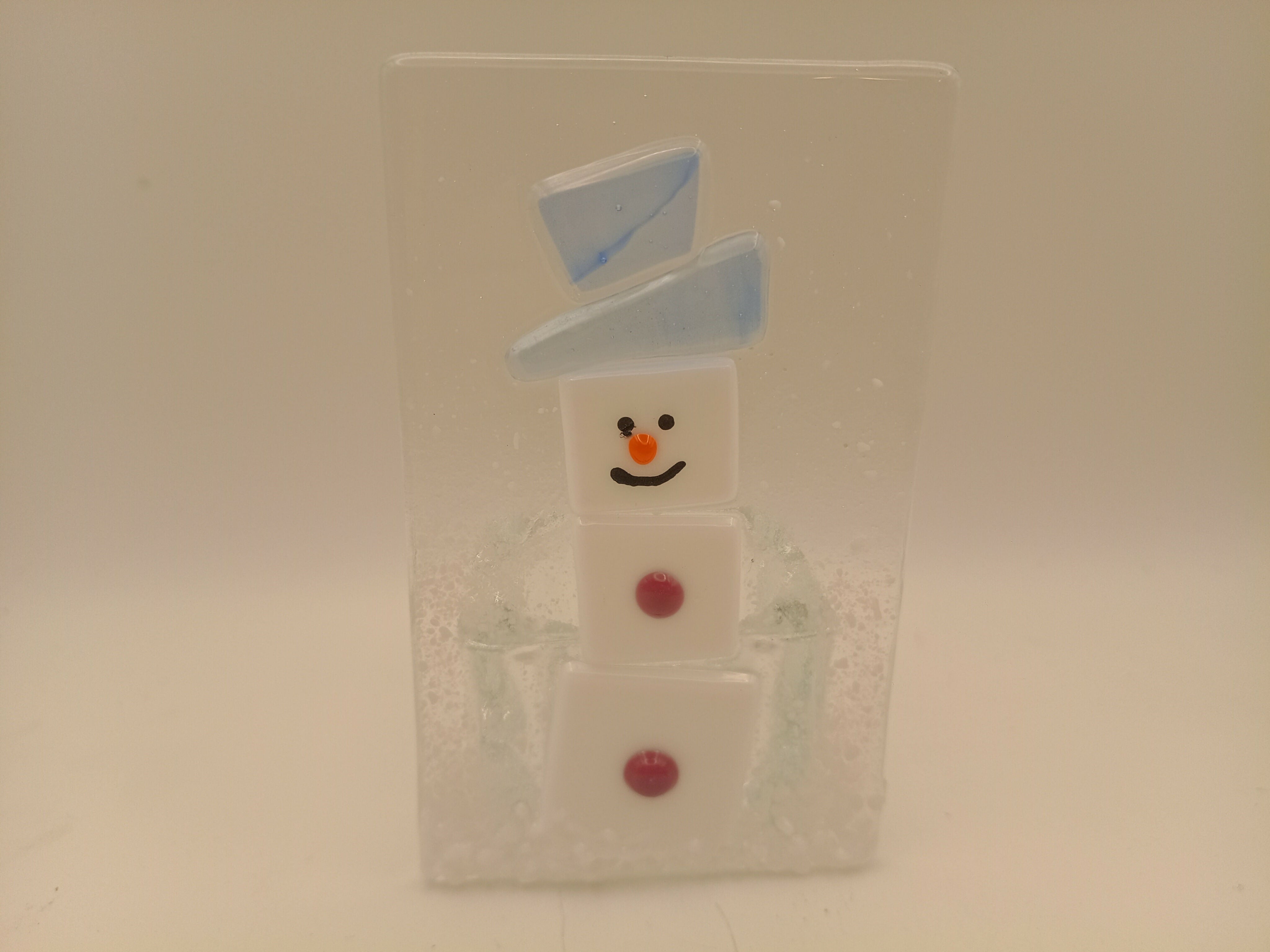 Fused Glass Snowman Tealight