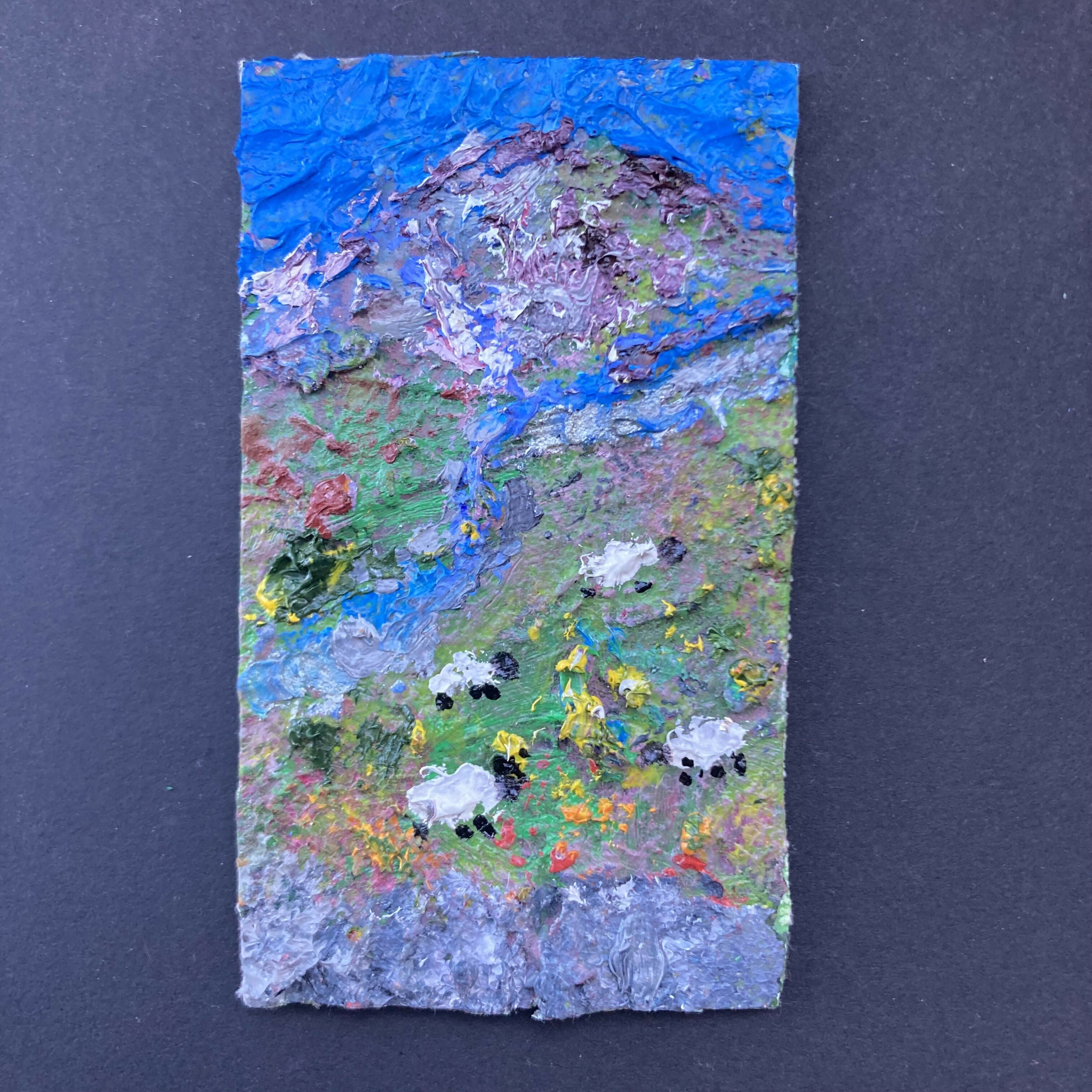 Dales Sheep In Wildflowers Oil Painting Mini Canvas Fridge Magnet