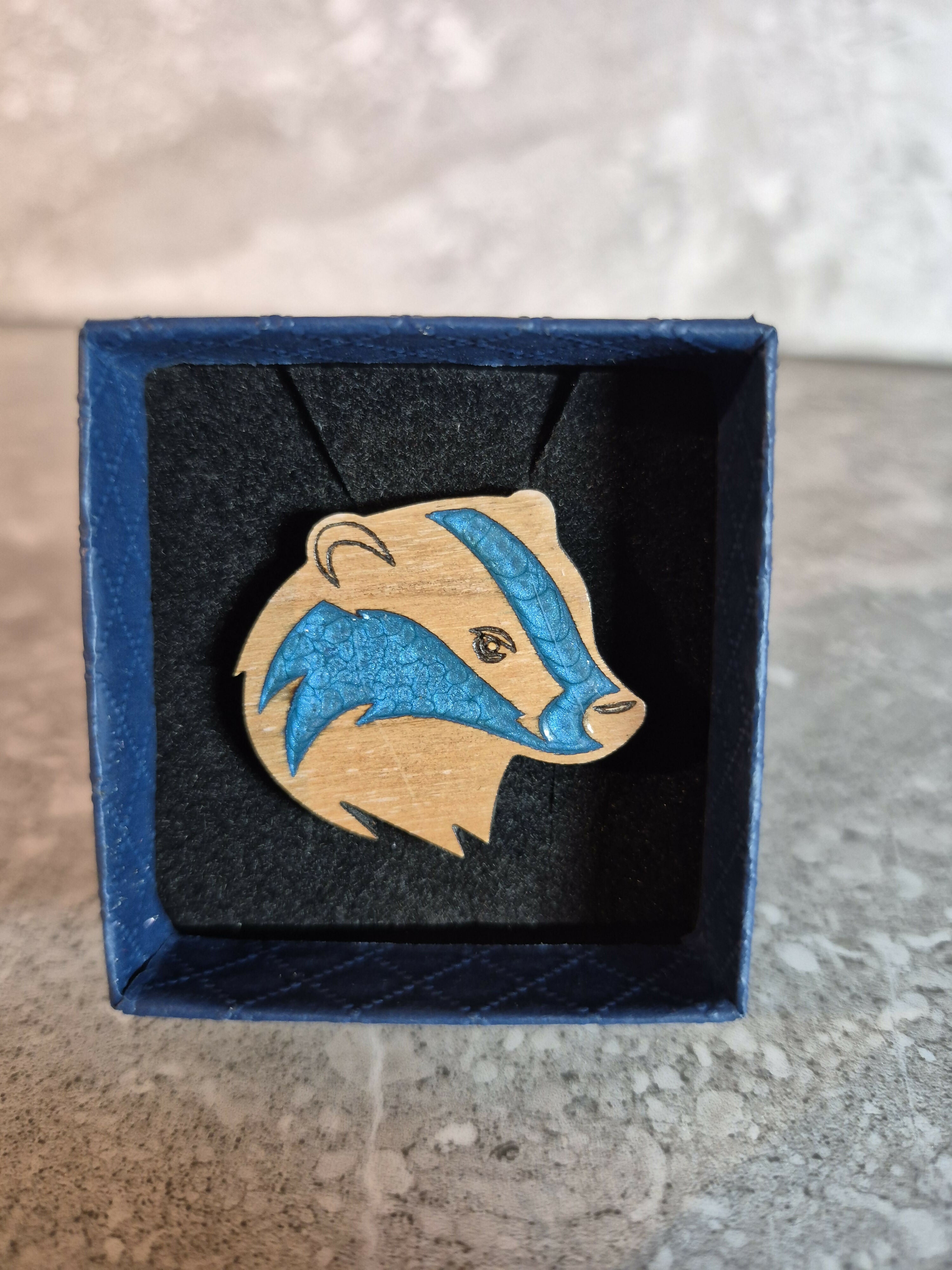 Handcrafted, Cherry Veneered, Badger Head Pin