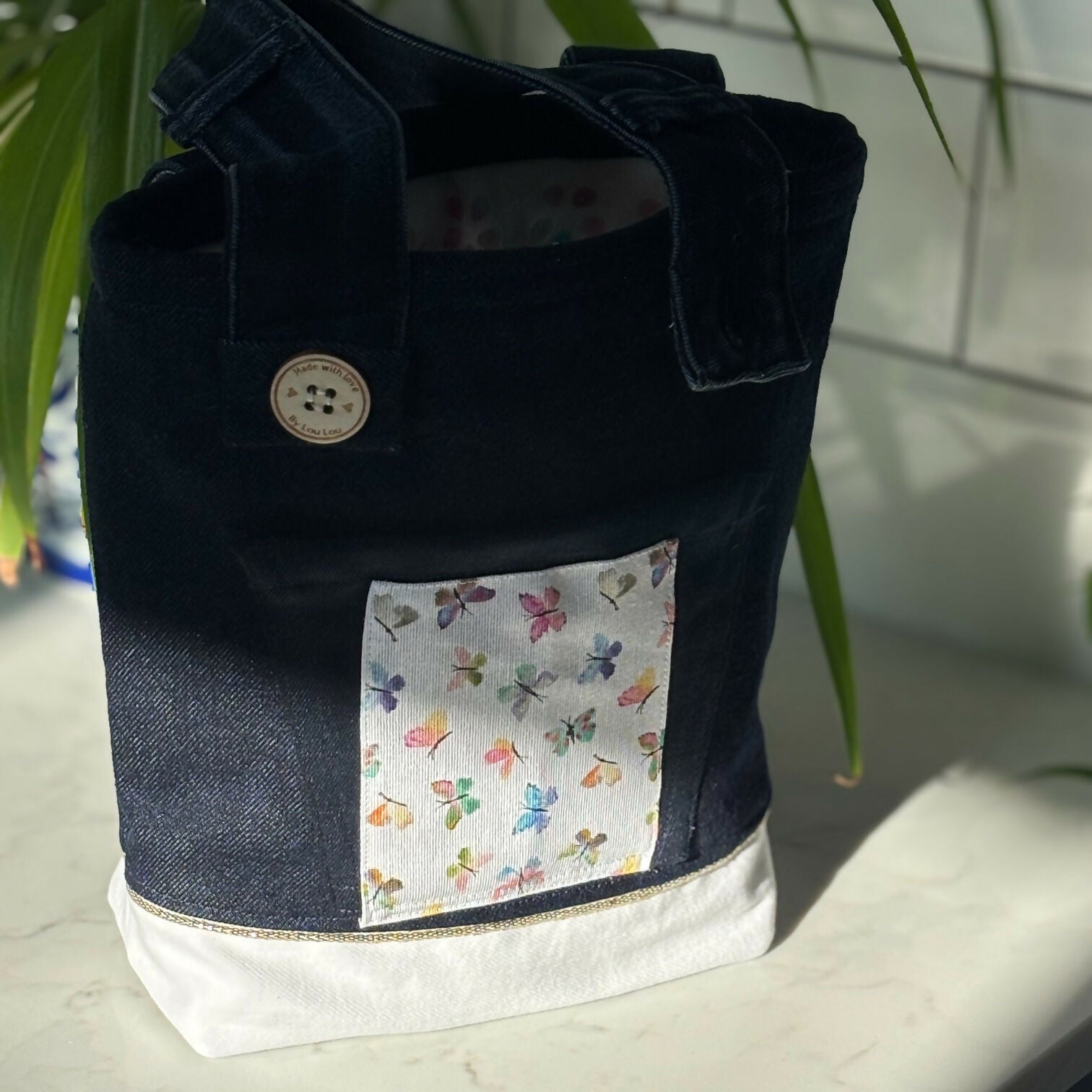 Unique Handcrafted Denim Small Tote Bag Made From Upcycled Jeans With Applique