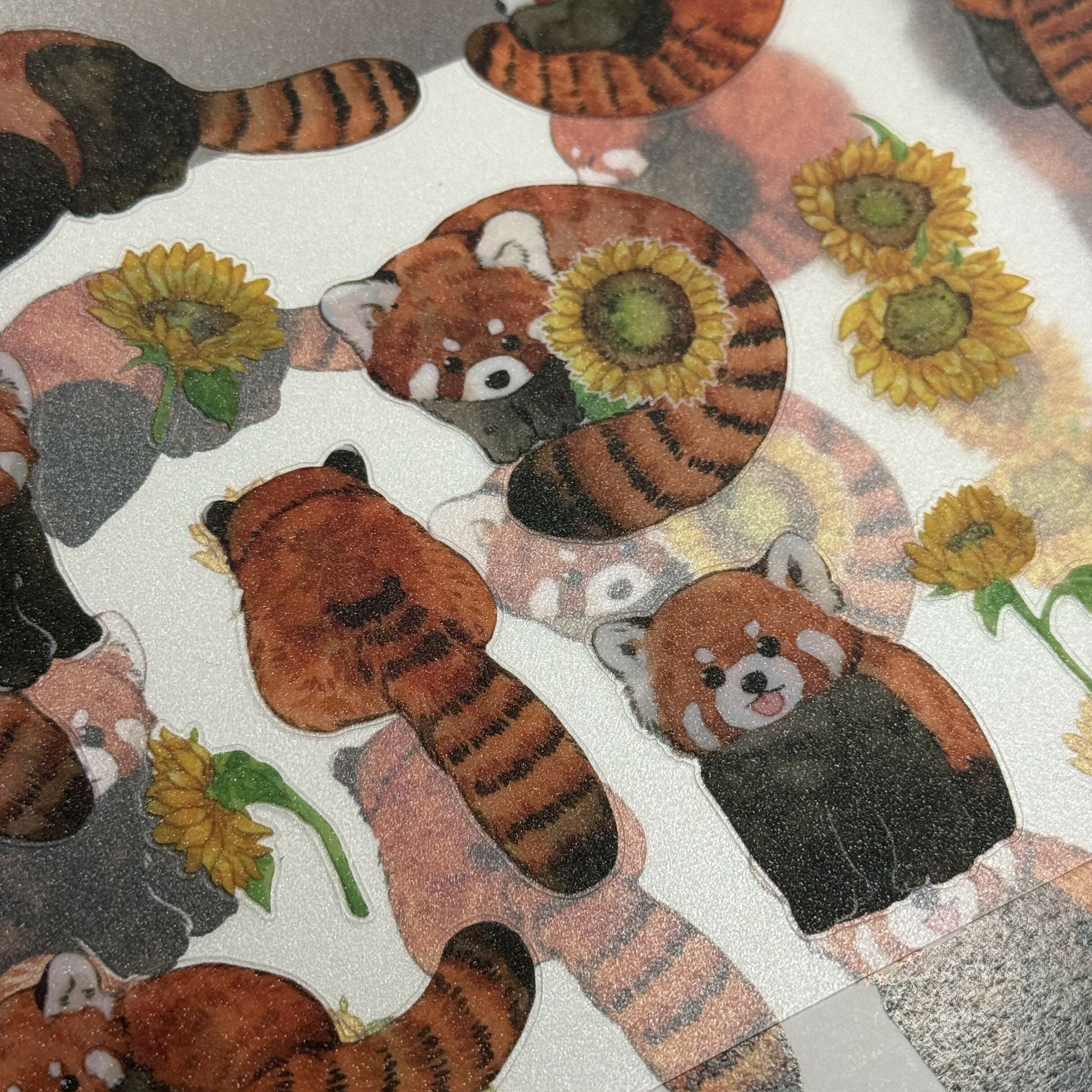 Red Panda & Sunflower Glitter Sticker Sheet & Art Print