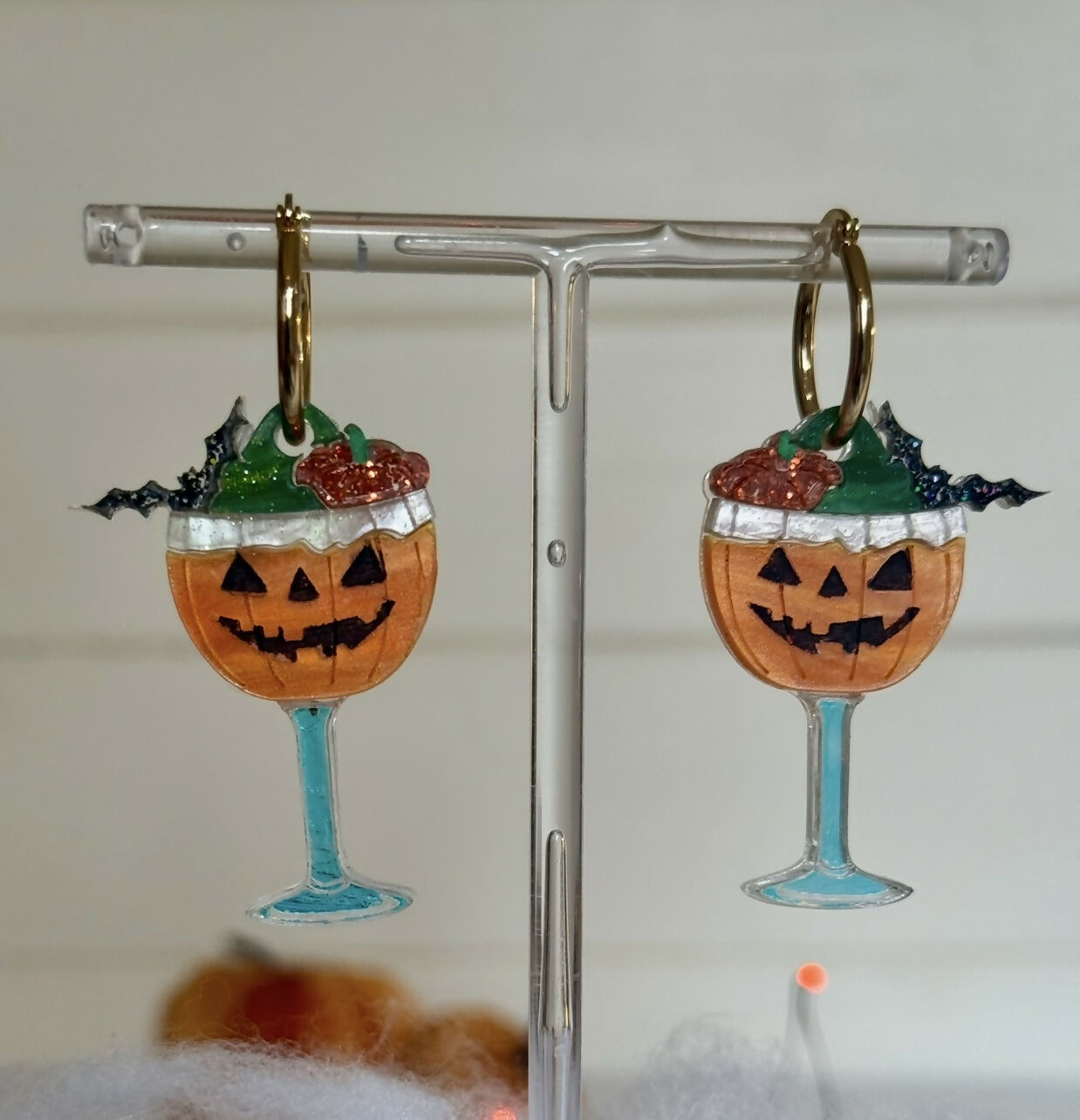 Creepy Halloween Pumpkin Cocktail Earrings