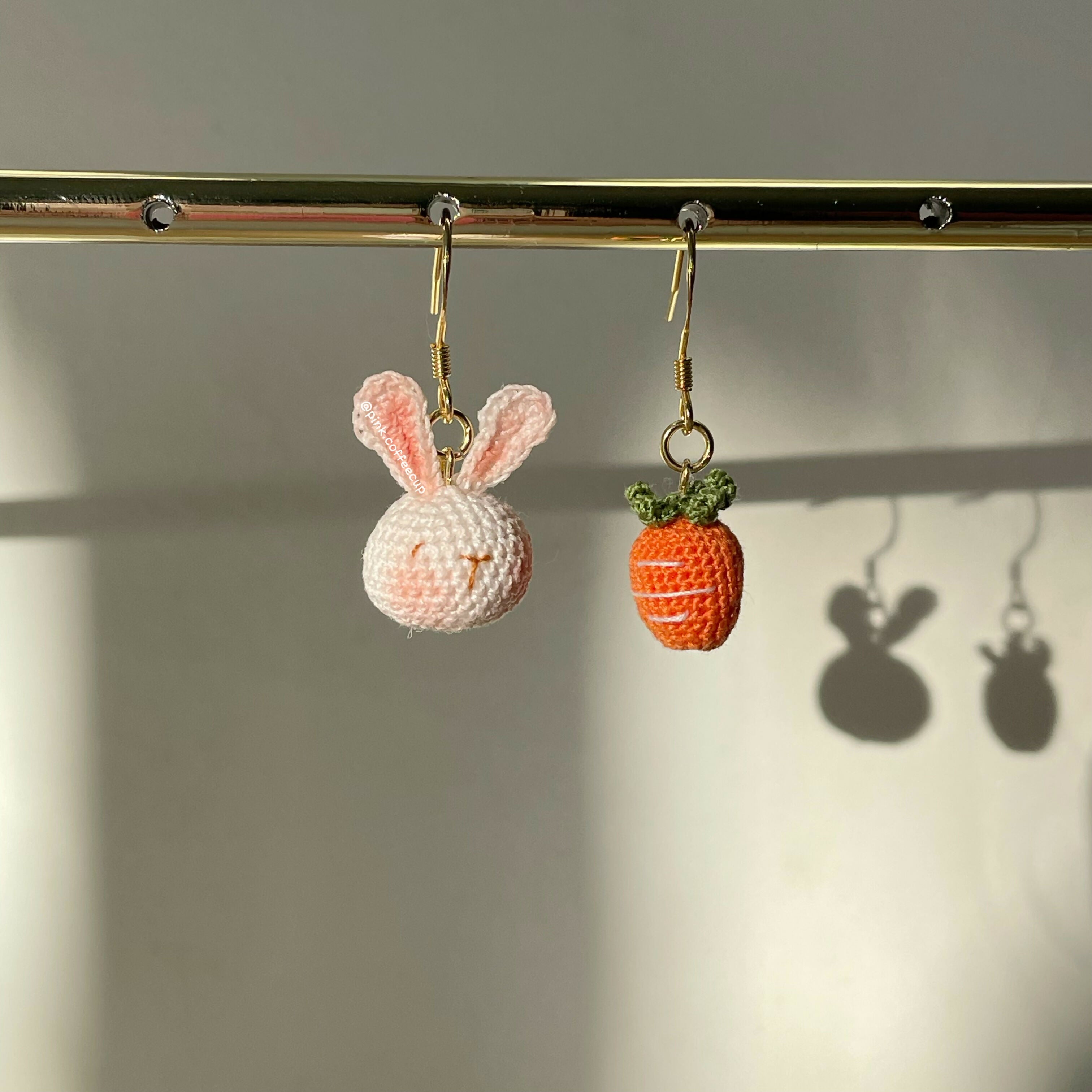 Micro Crochet Rabbit and Carrot Mismatched Drop and Dangle Earrings