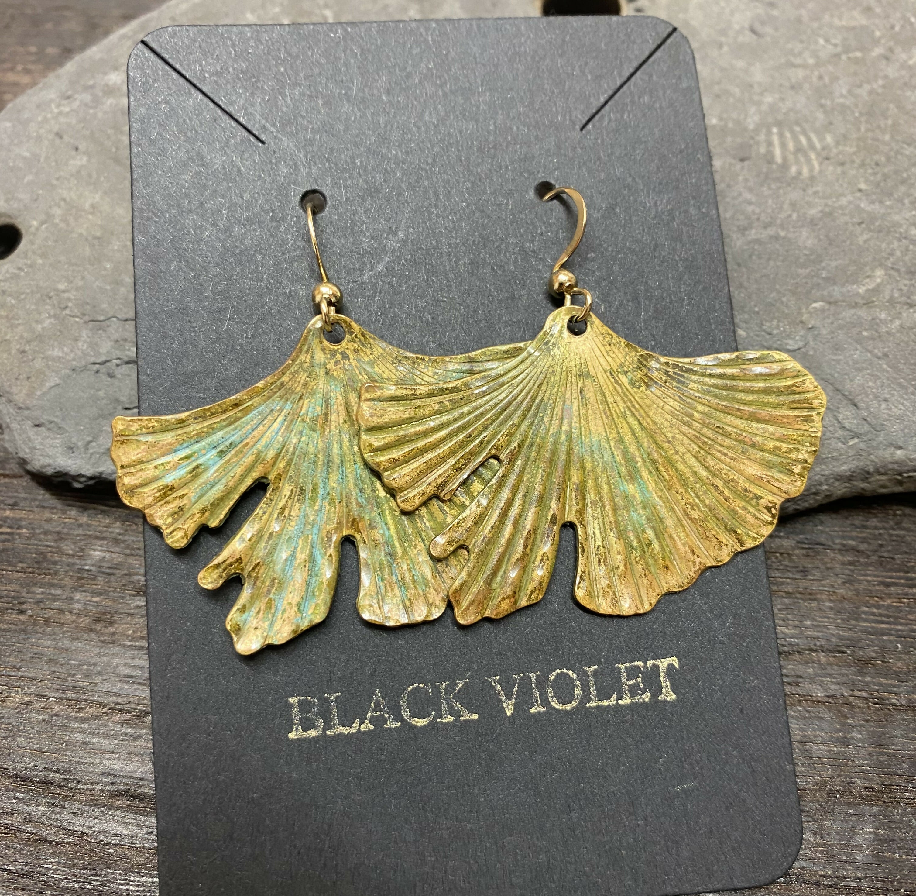 Brass Patina Ginkgo Leaf Earrings