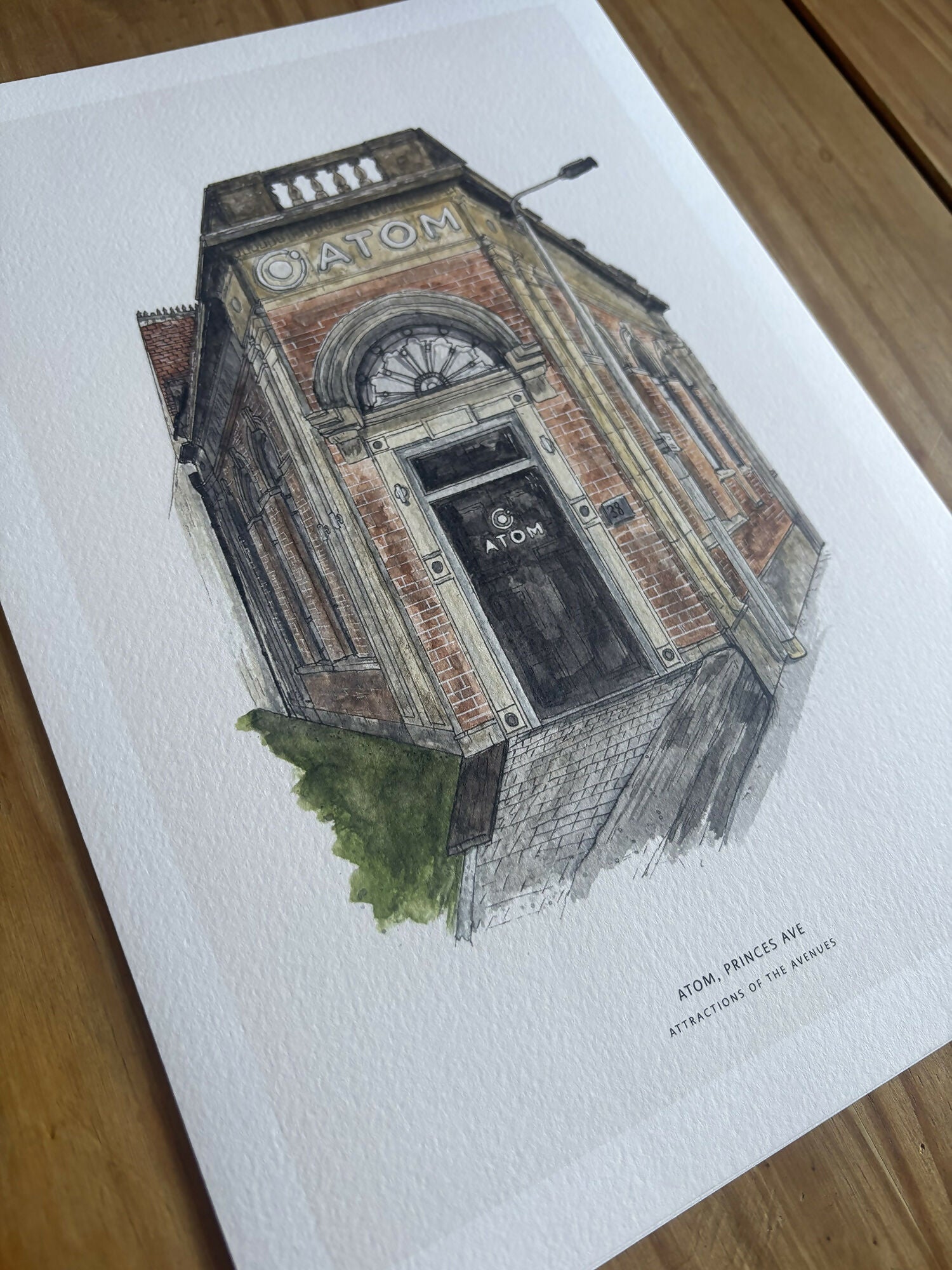 Hull Attractions of the Avenues Watercolour Print A4 / Atom Bar
