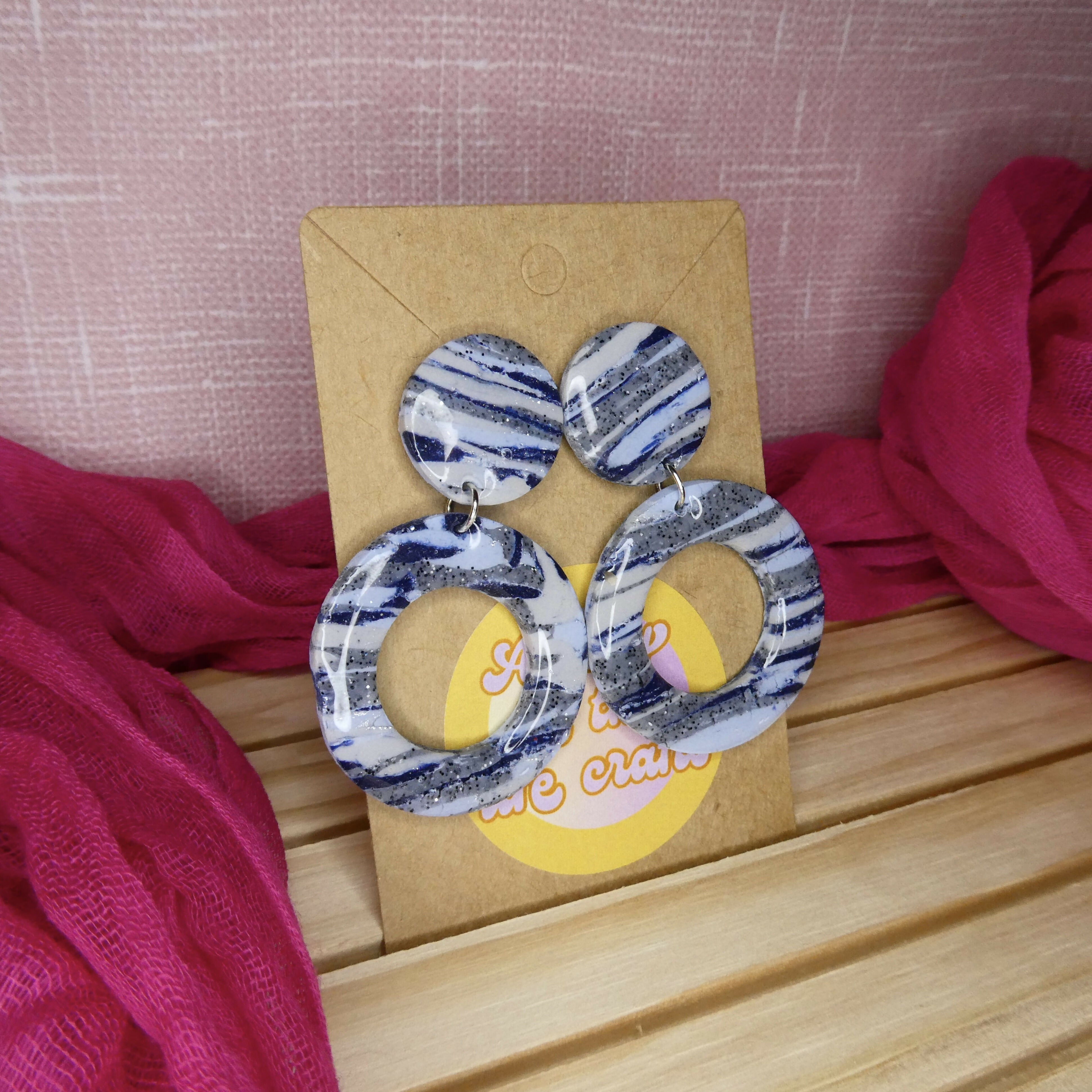 Blue Denim Look Circle Polymer Clay Earrings