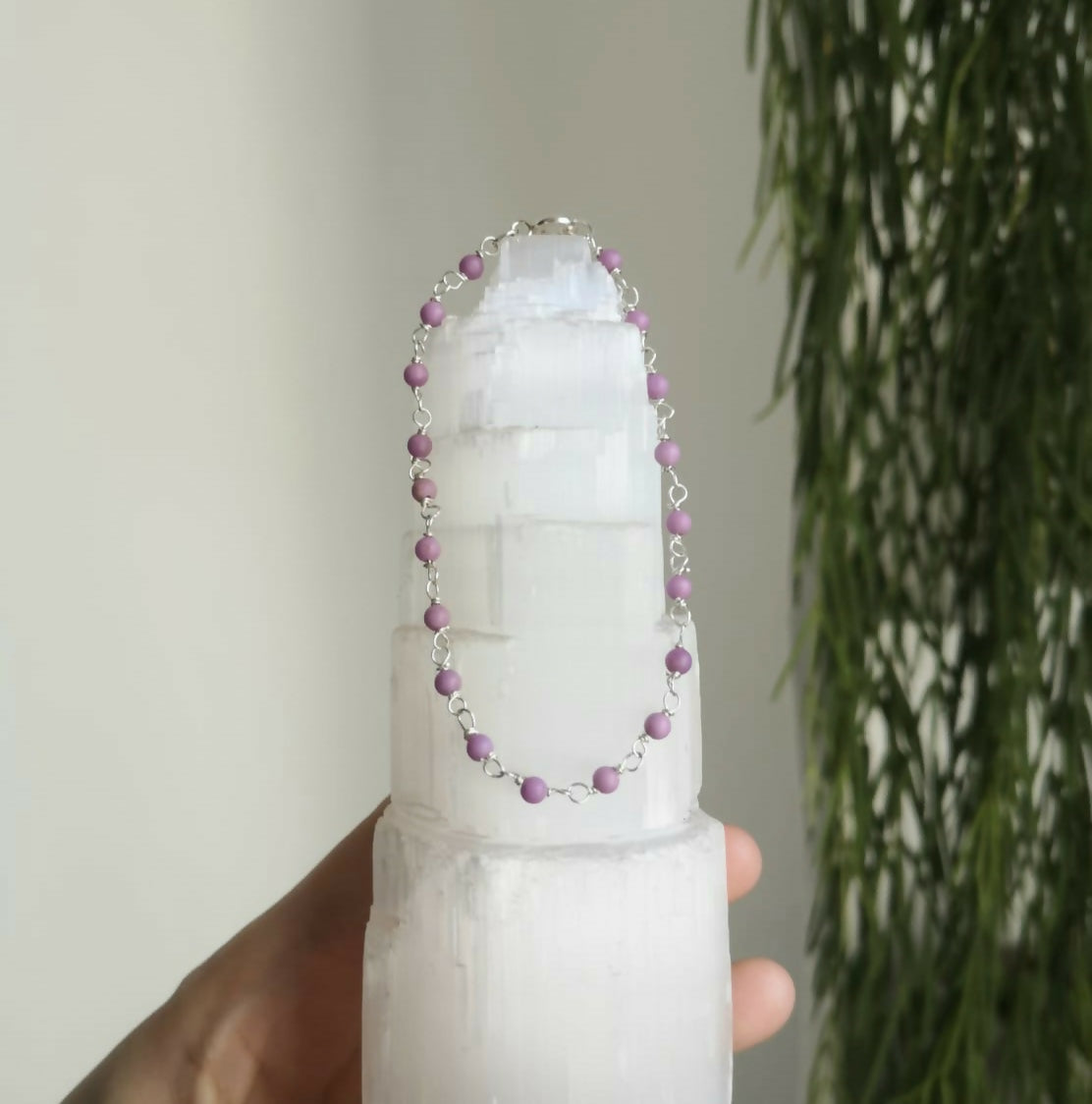 Hand Wrapped Sterling Silver Bracelet with Phosphosiderite Beads