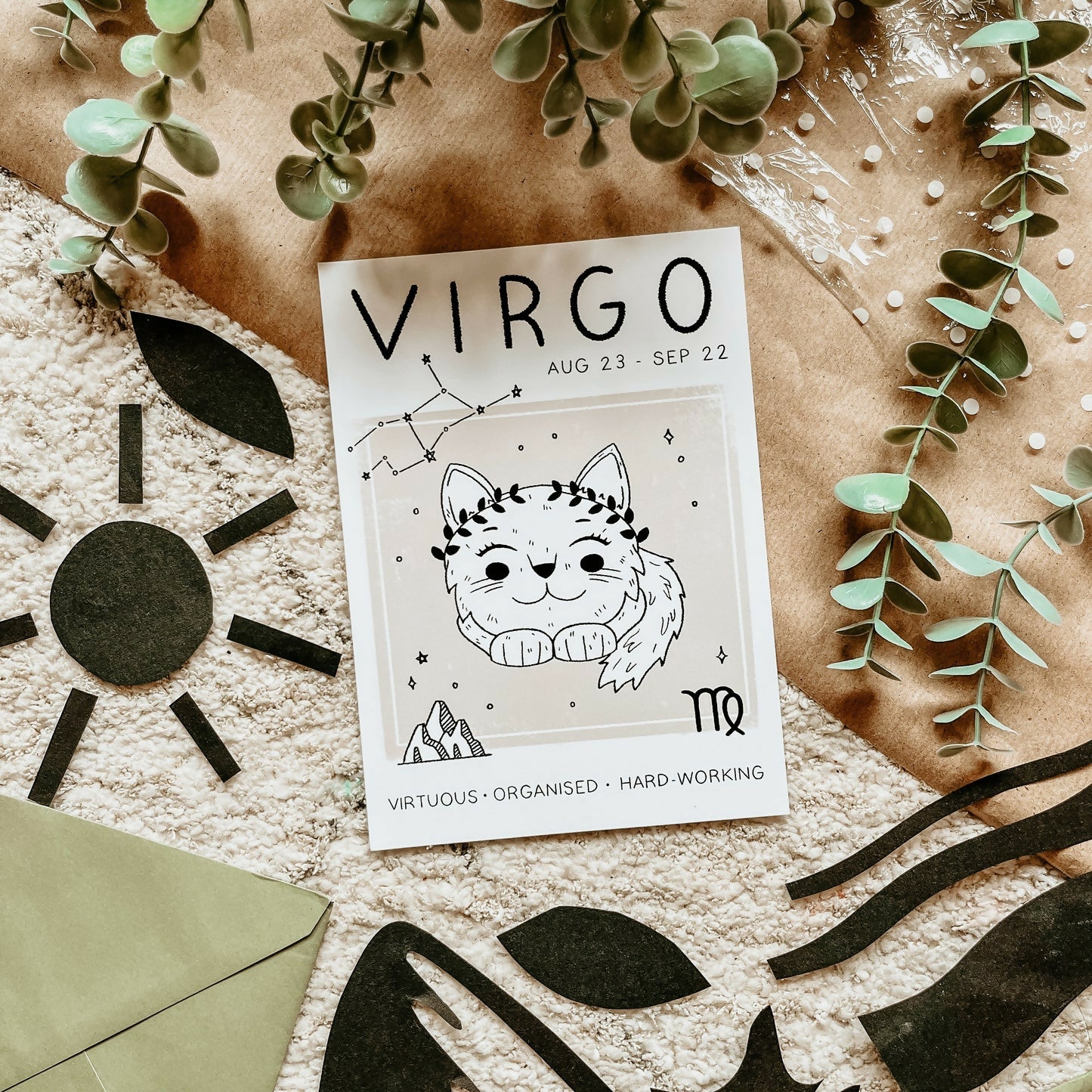 Virgo Star Sign Cat Print
