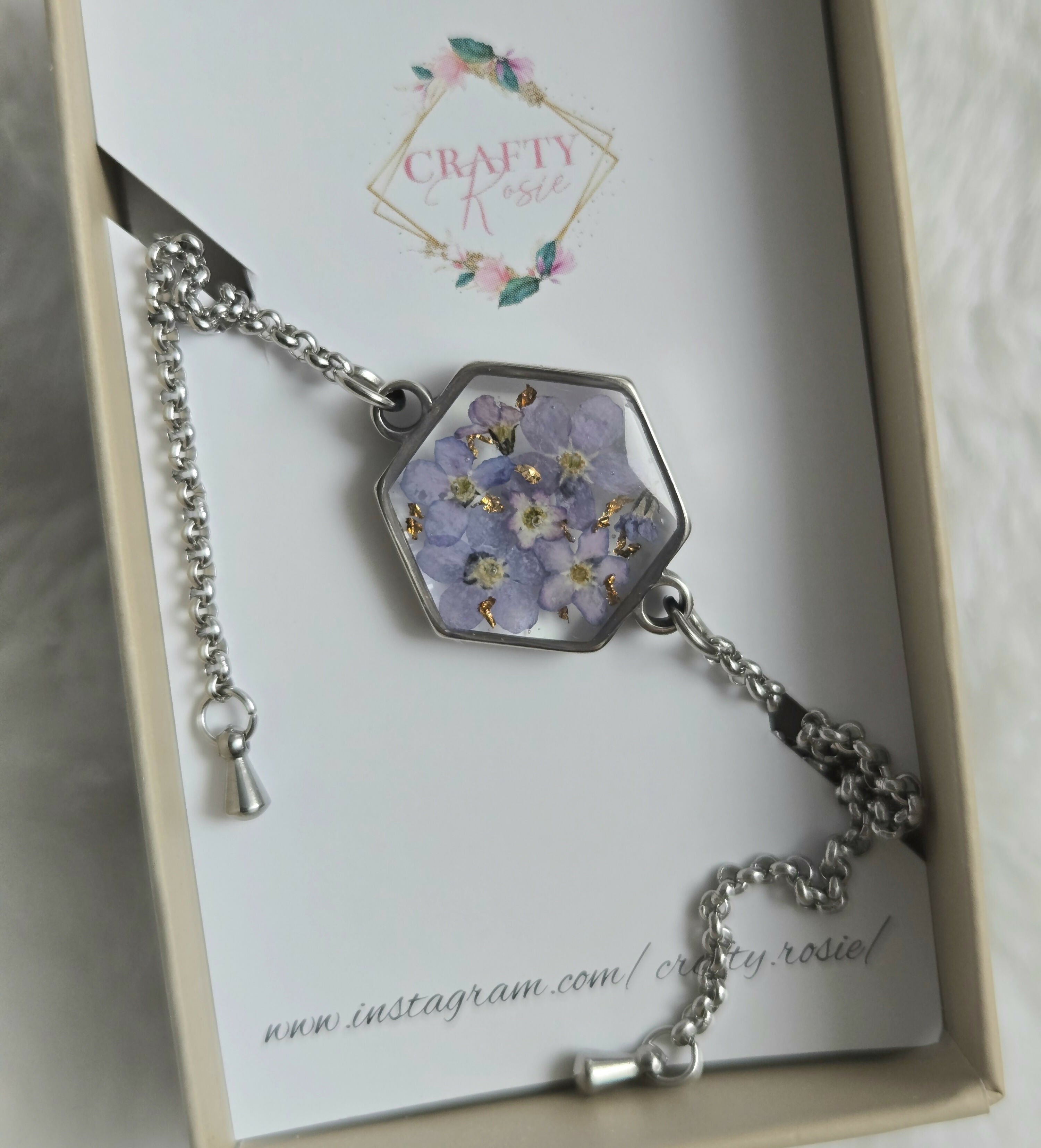 Real Dried Forget Me Not Flower Bracelet