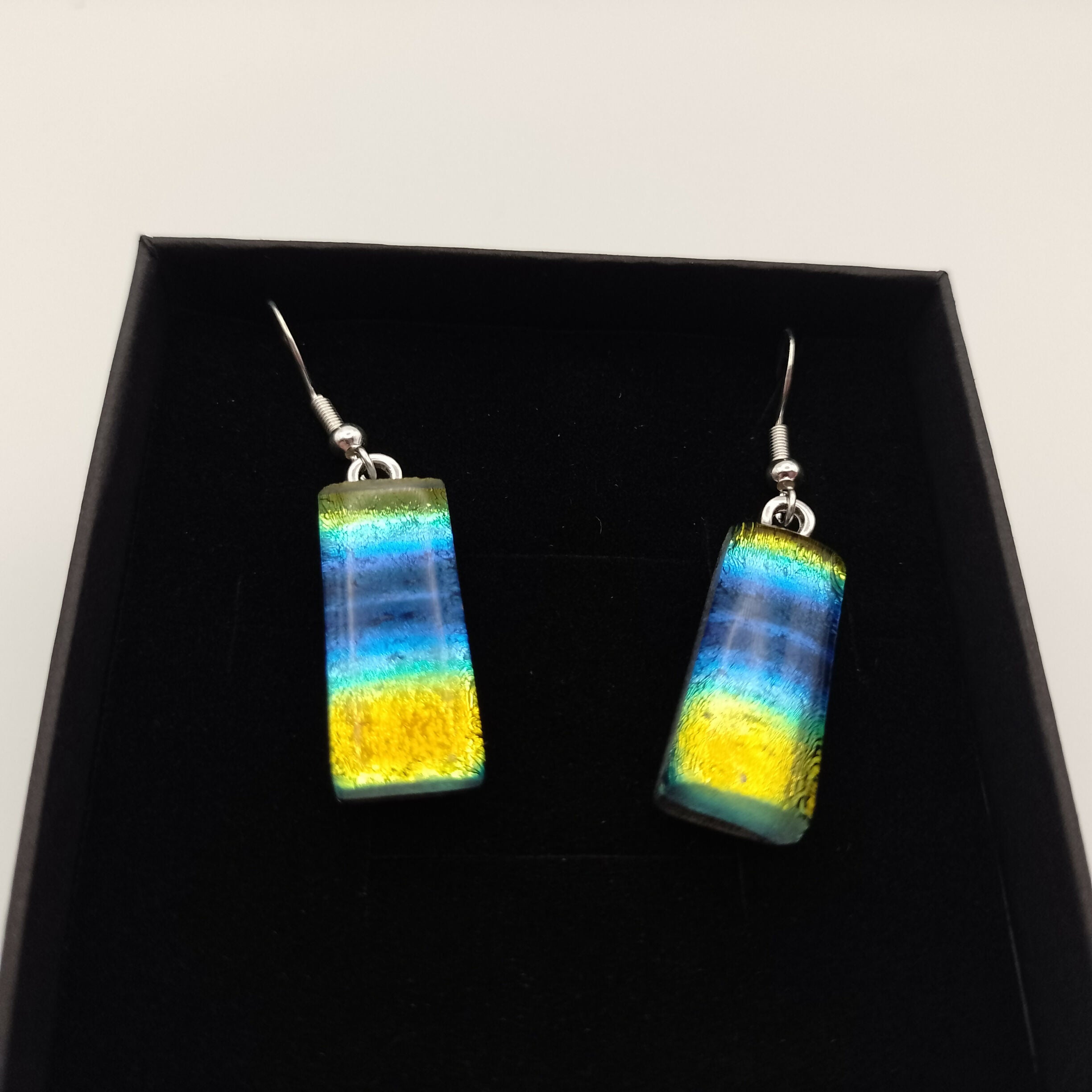 Blue, Gold and Green Dichroic Earrings