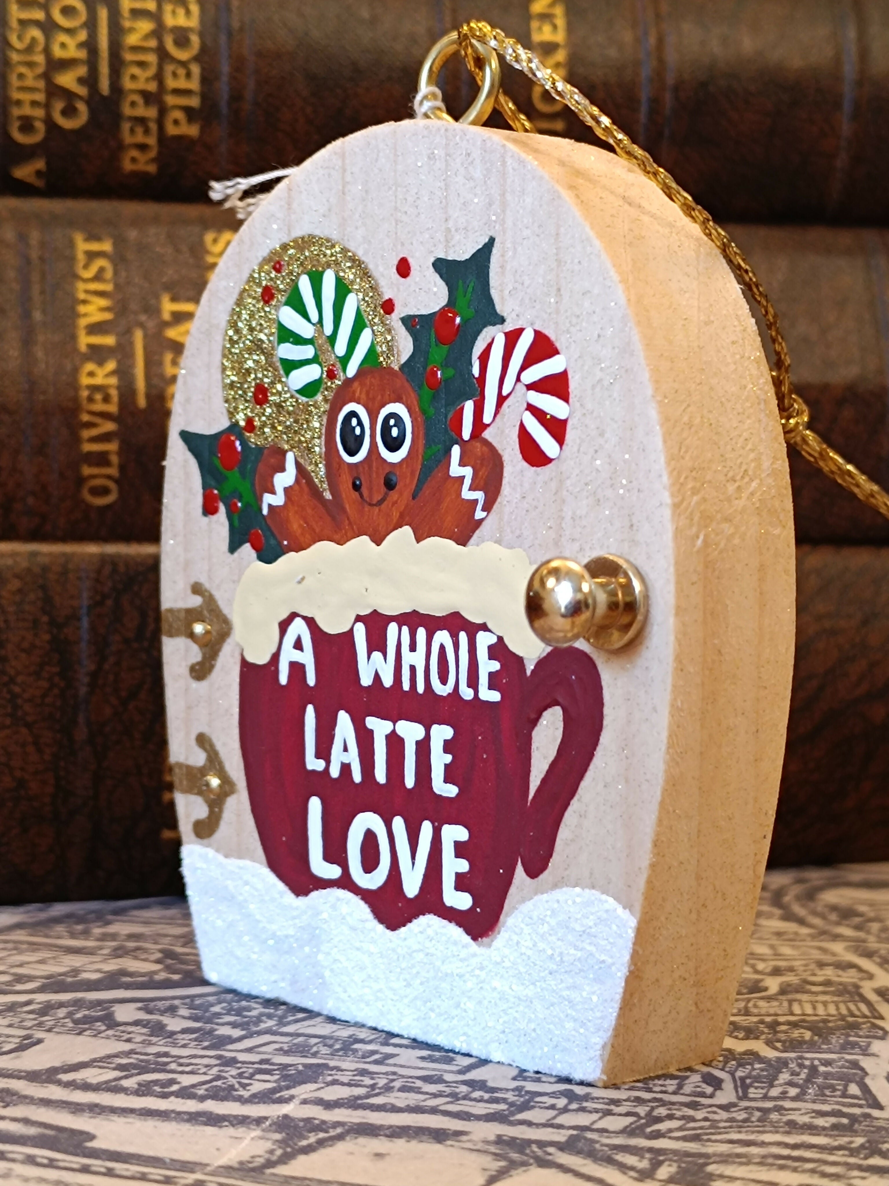 Handmade Wooden Gingerbread & Coffee Door Ornament – "A Whole Latte Love" Cute Christmas Tree Decoration & Cozy Winter Gift