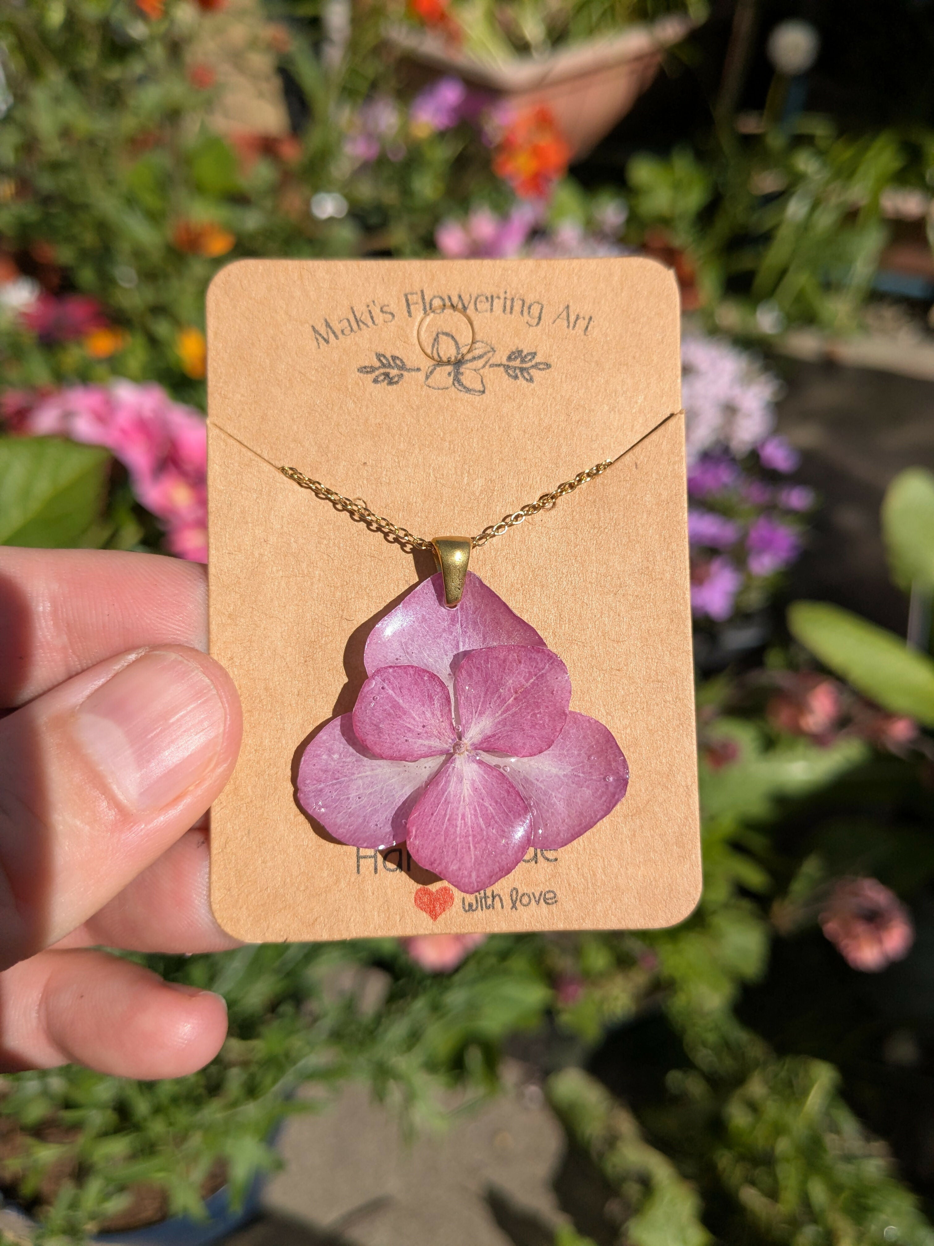 REAL PINK HYDRANGEA NECKLACE