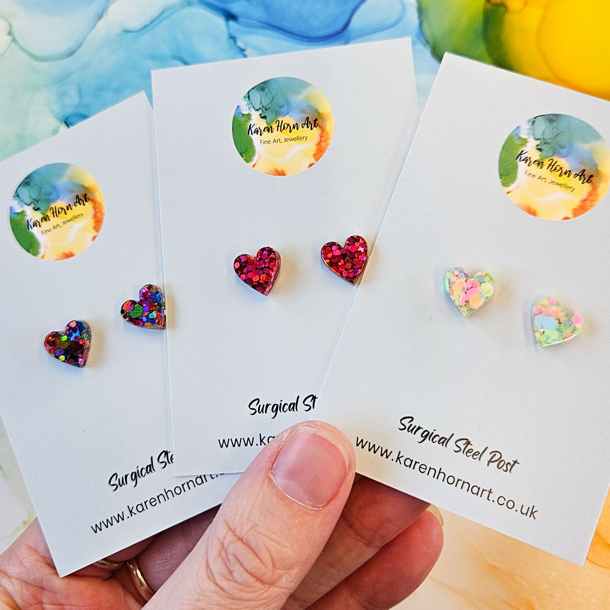 Handmade Glitter Hearts Resin Studs