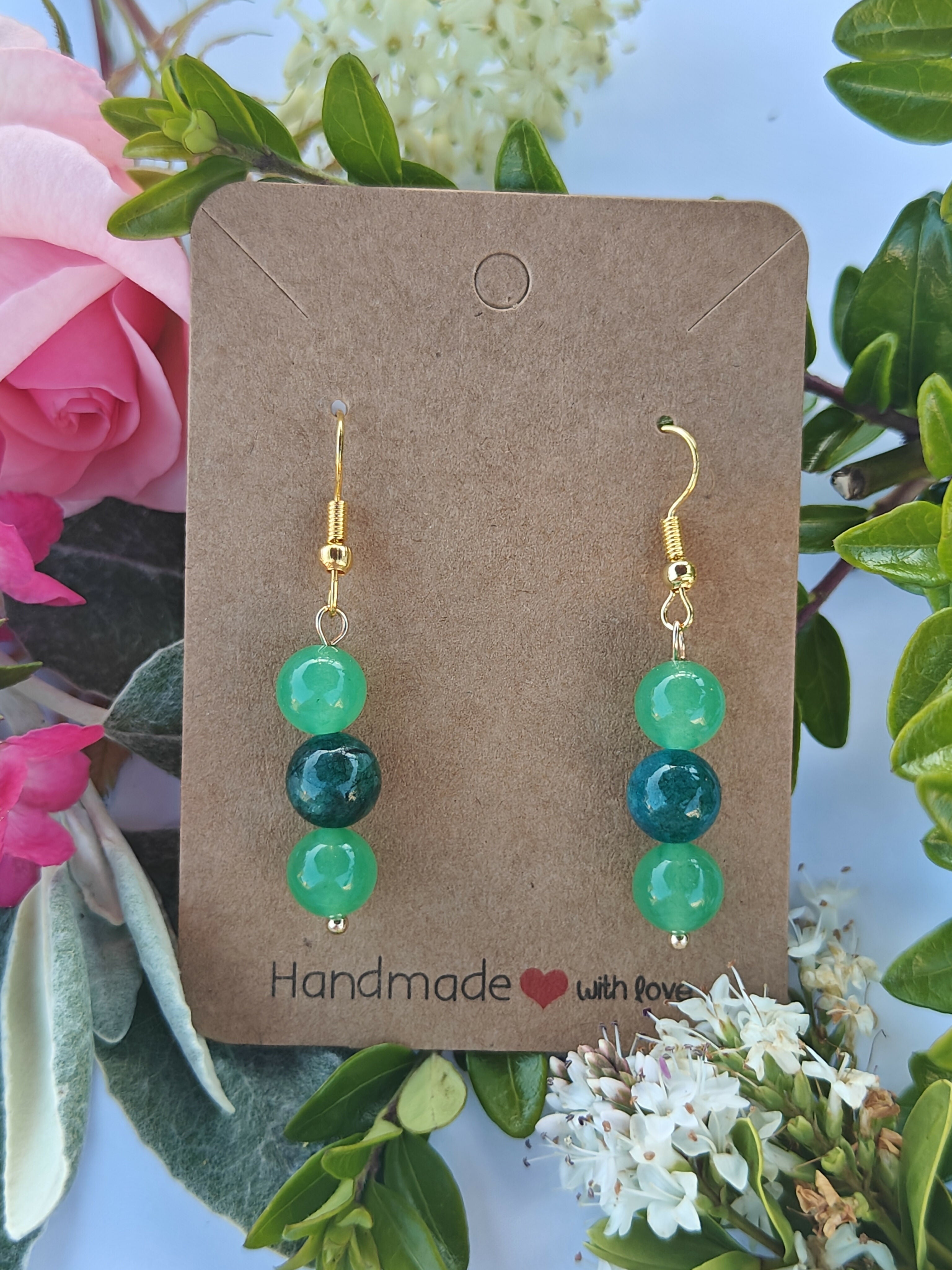 Green Aventurine and Blue Apatite Wire Wrapped Crystal Bead Earrings