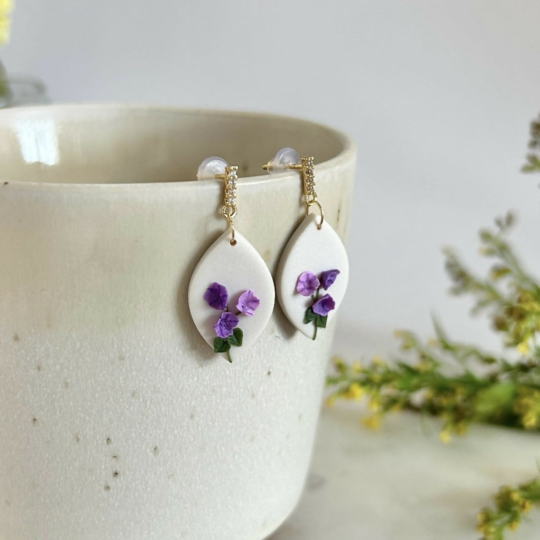Morning Glory Purple Flower Earrings