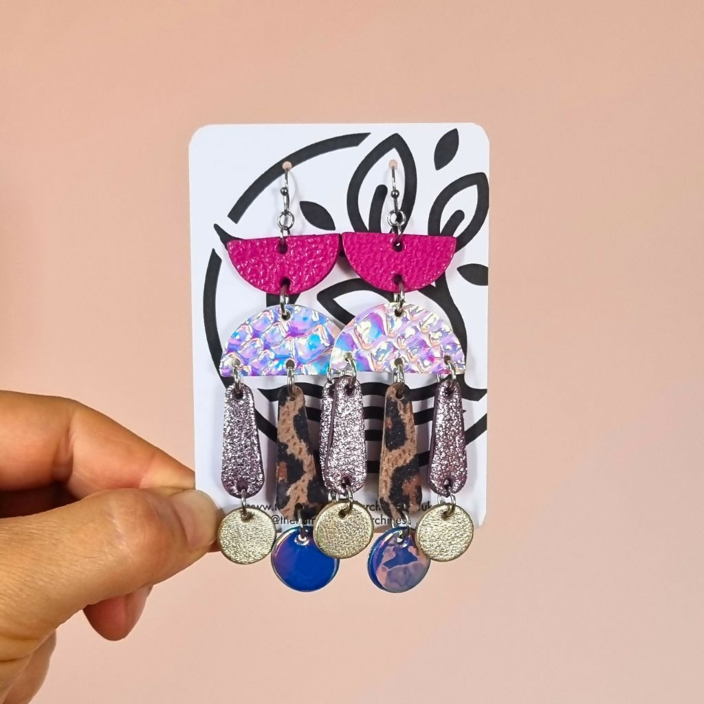 Pink and Lilac Large Dangly Earrings
