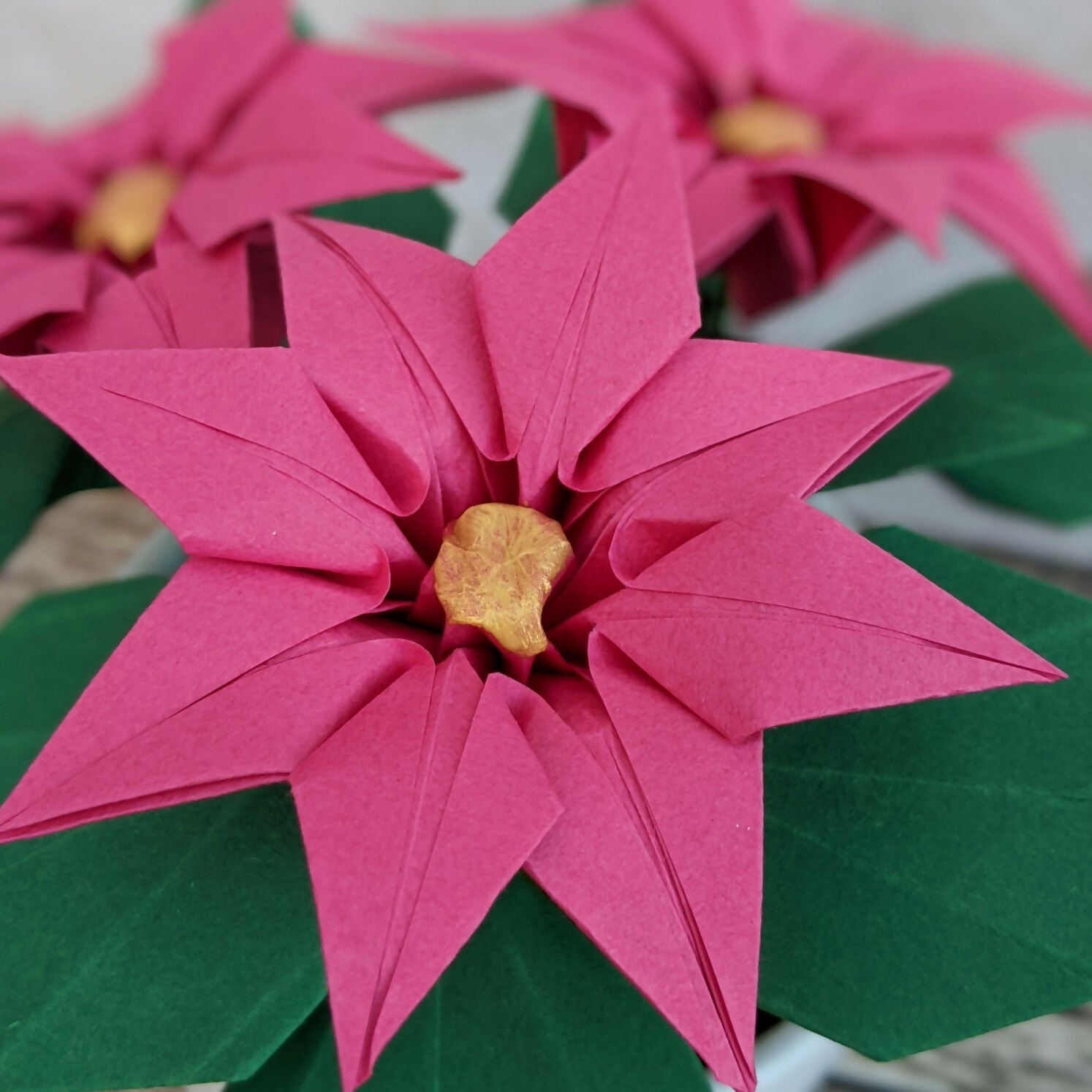 Handmade Origami Paper Poinsettia Plant in Ceramic Pot