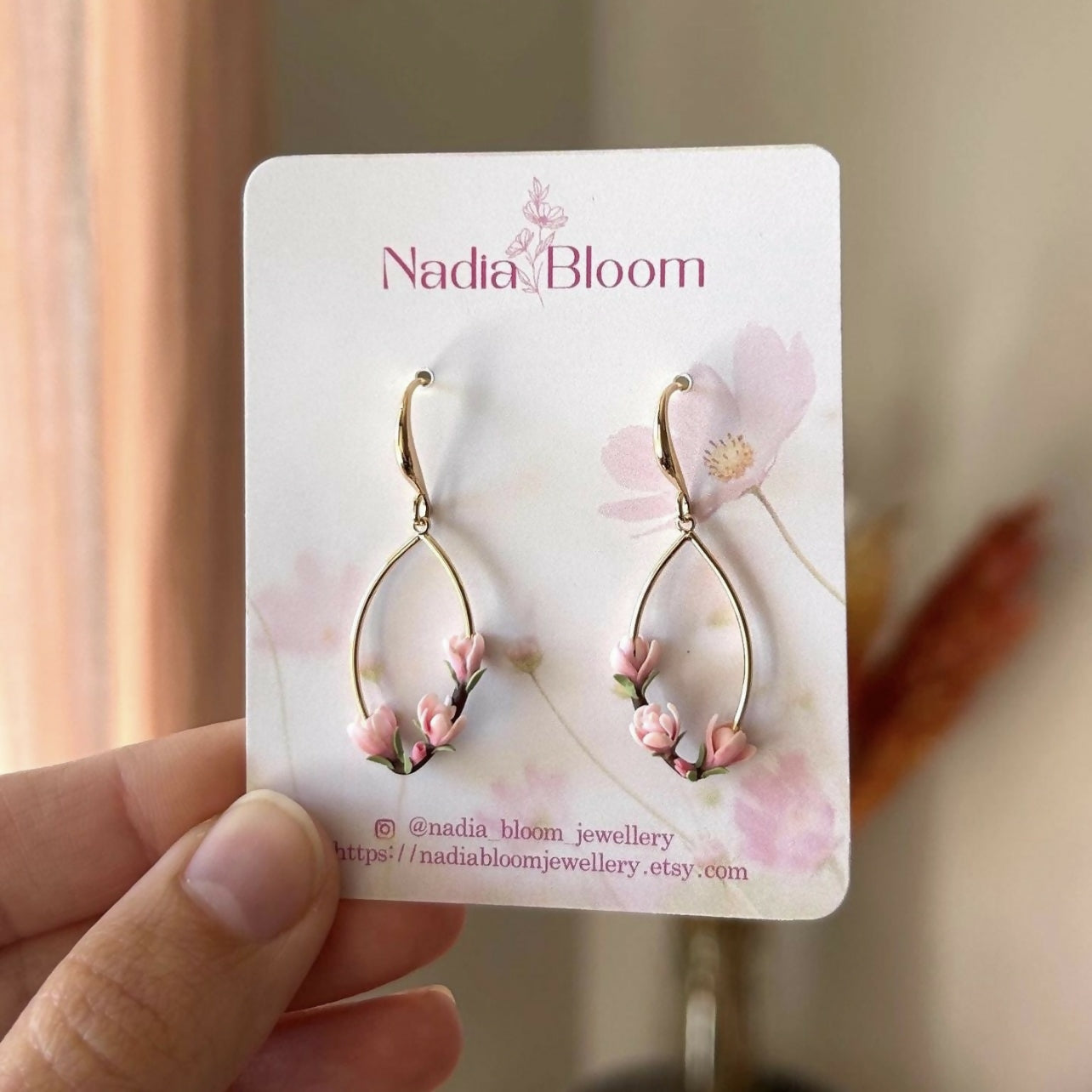 Magnolia Flower Pink Earrings
