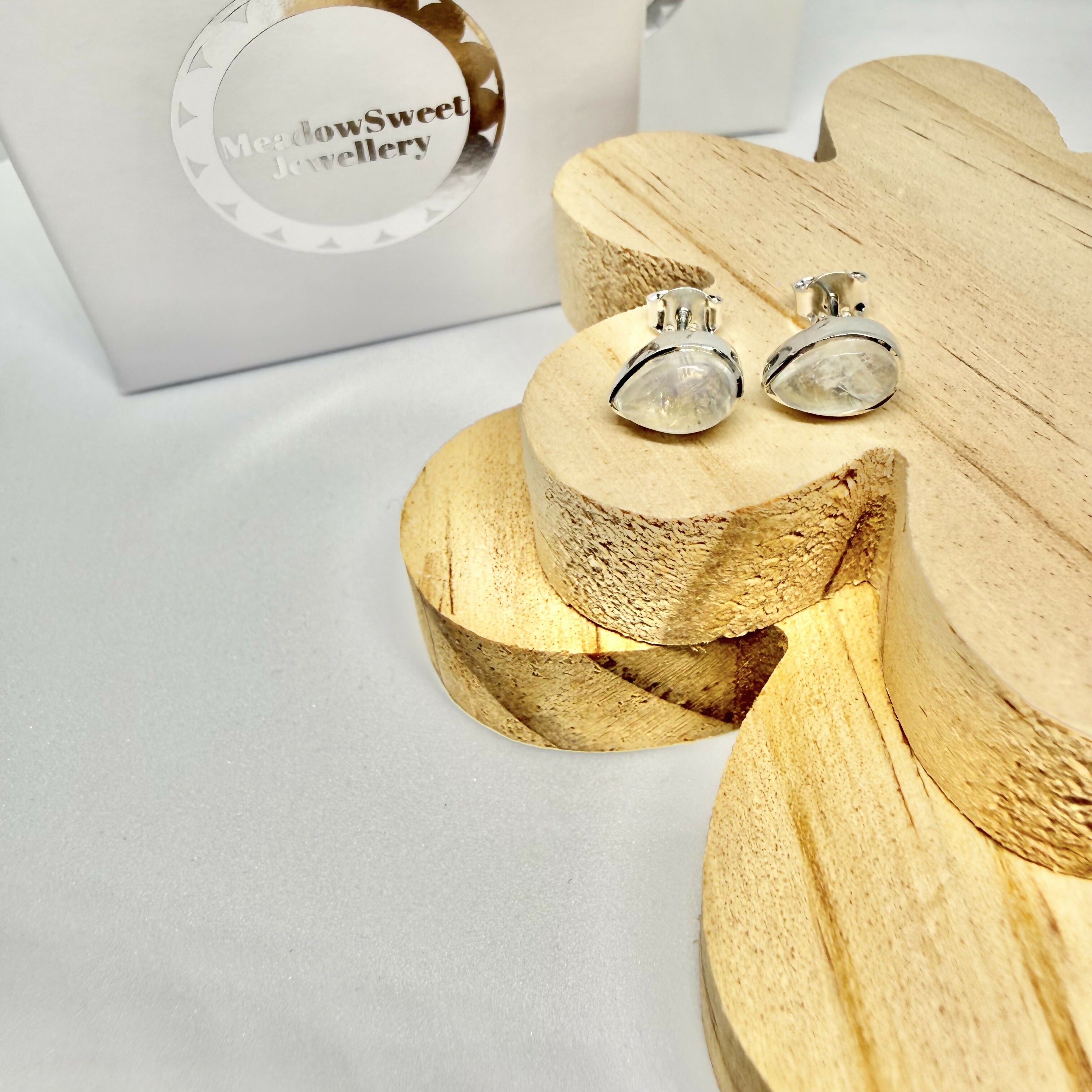 WHITE MOONSTONE TEARDROP STUDS