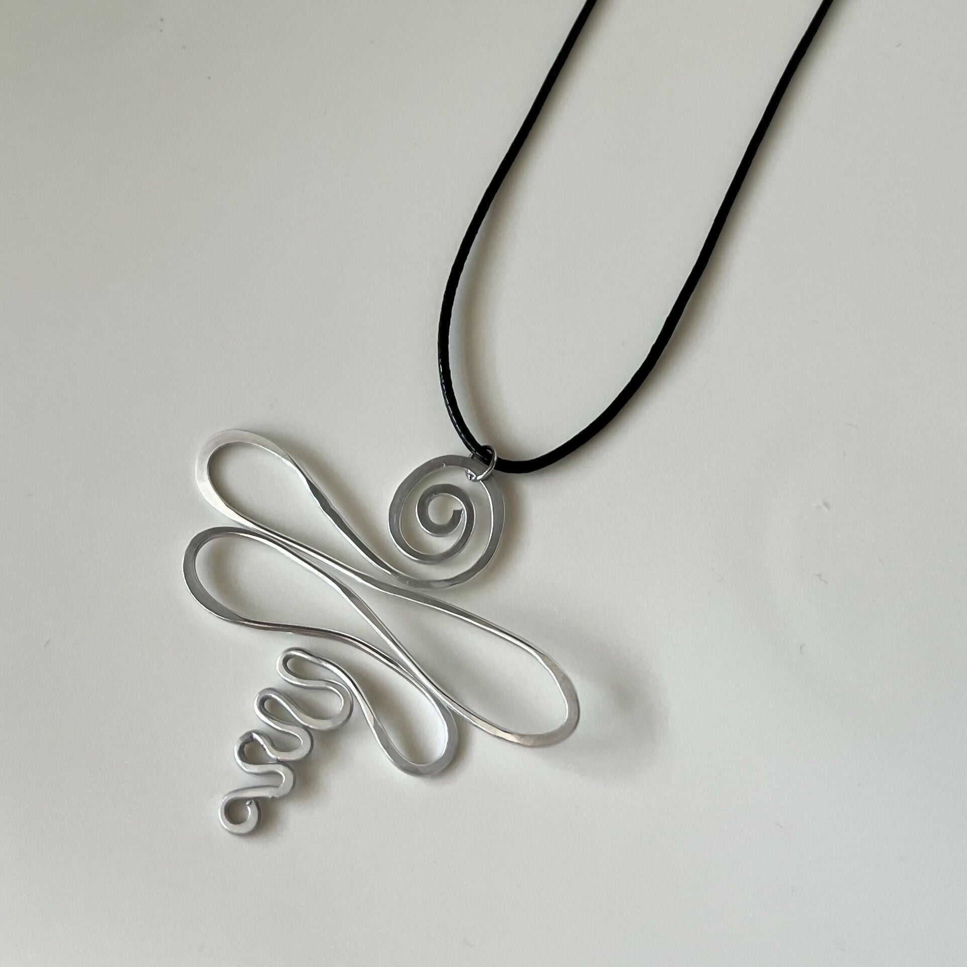Silver Dragonfly Spiral Pendant Black Cord Necklace