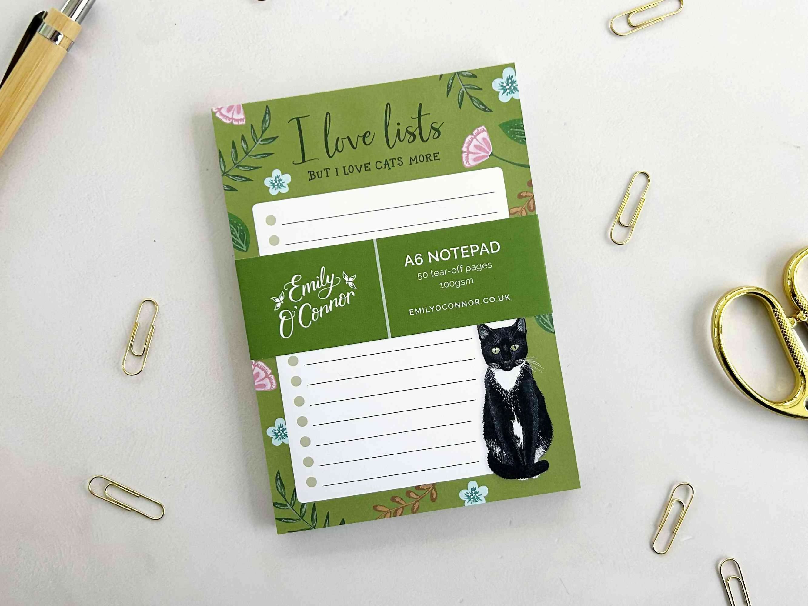 Tuxedo Cat A6 Floral Notepad