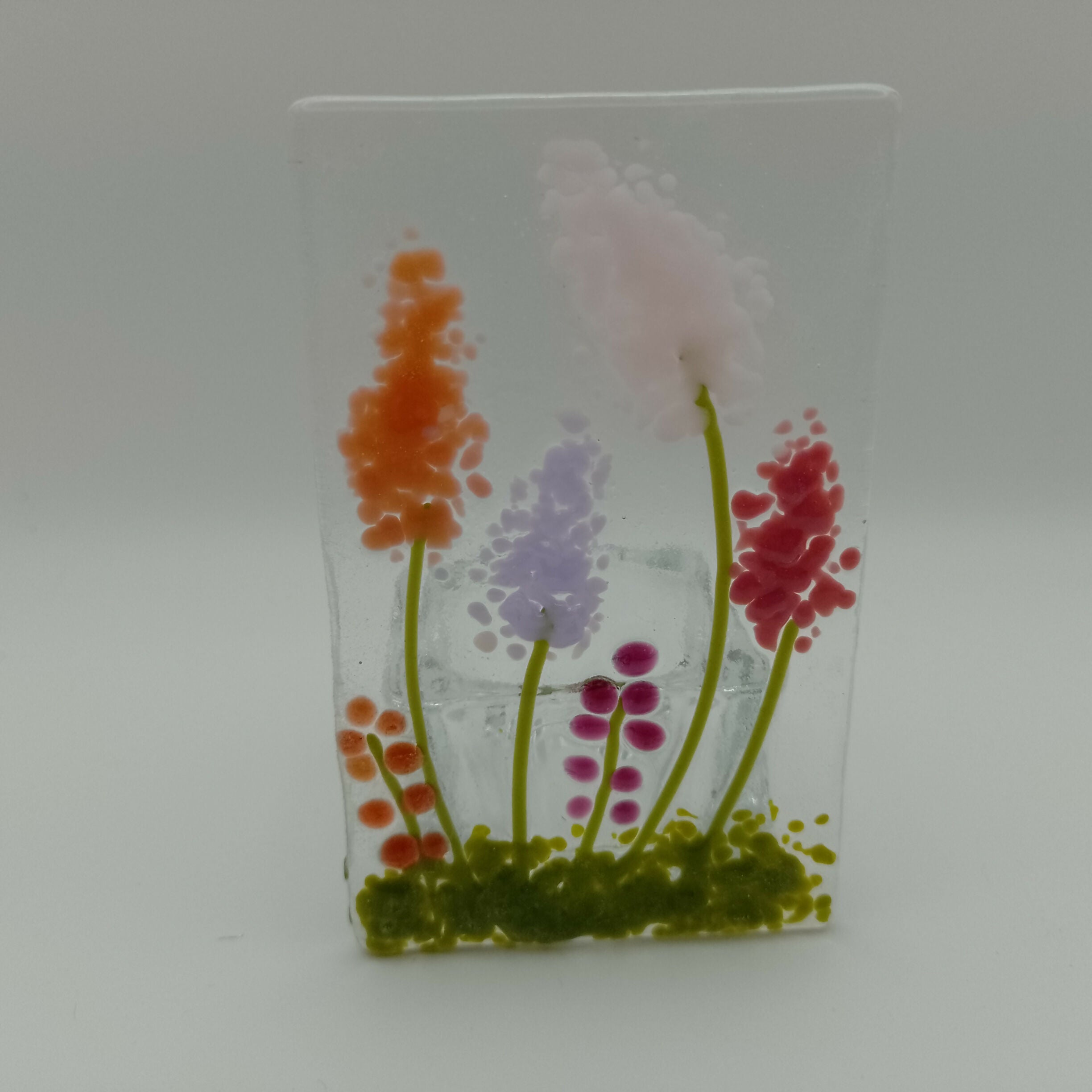 Fused Glass Pink and Purple Flower Tealight