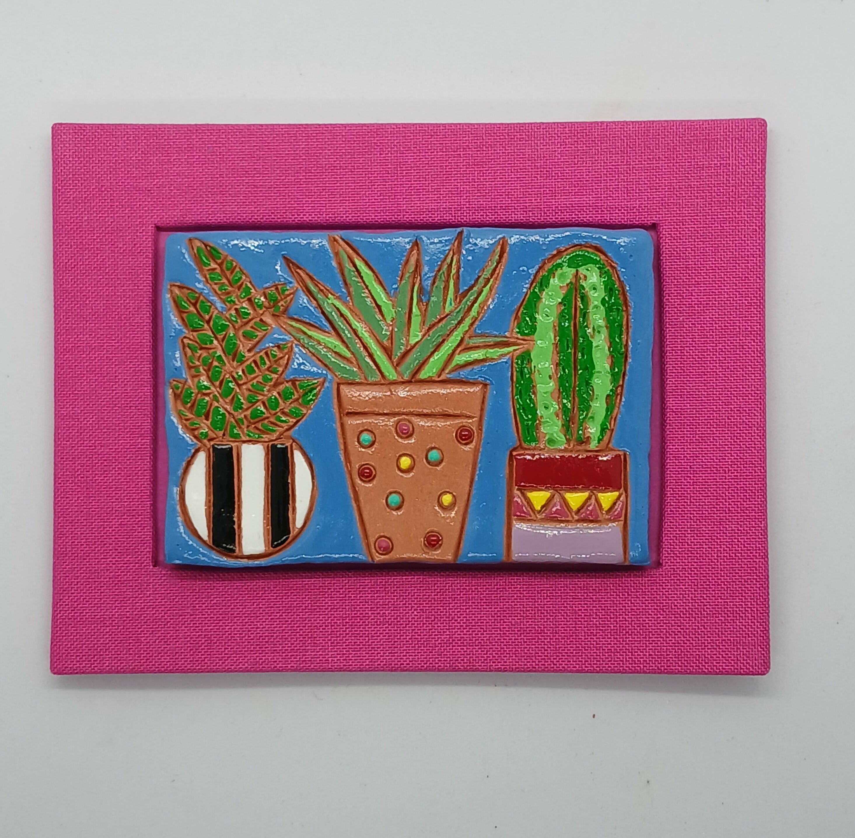 Magnetic Plants and Cactus Framed Clay Tile