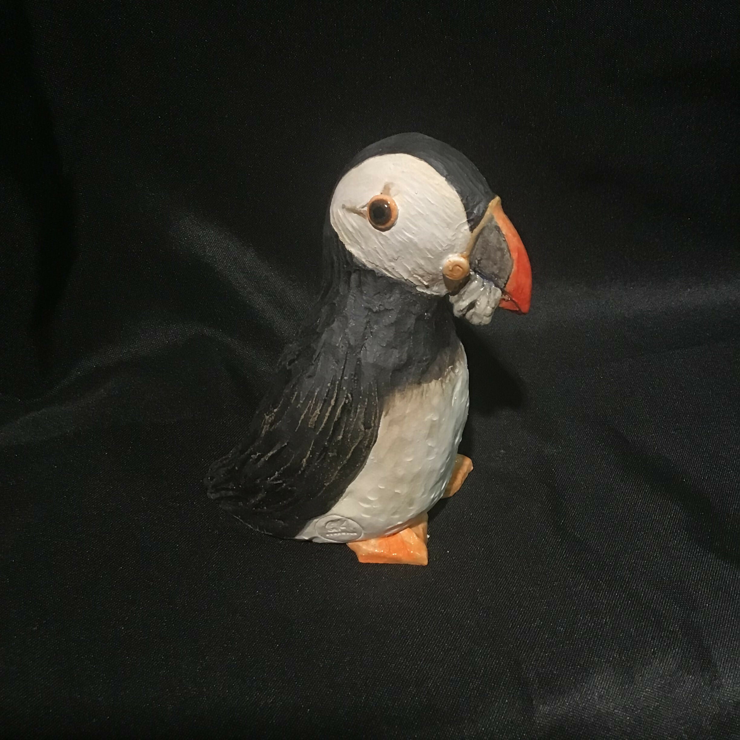 Puffin Sculpture with Fish