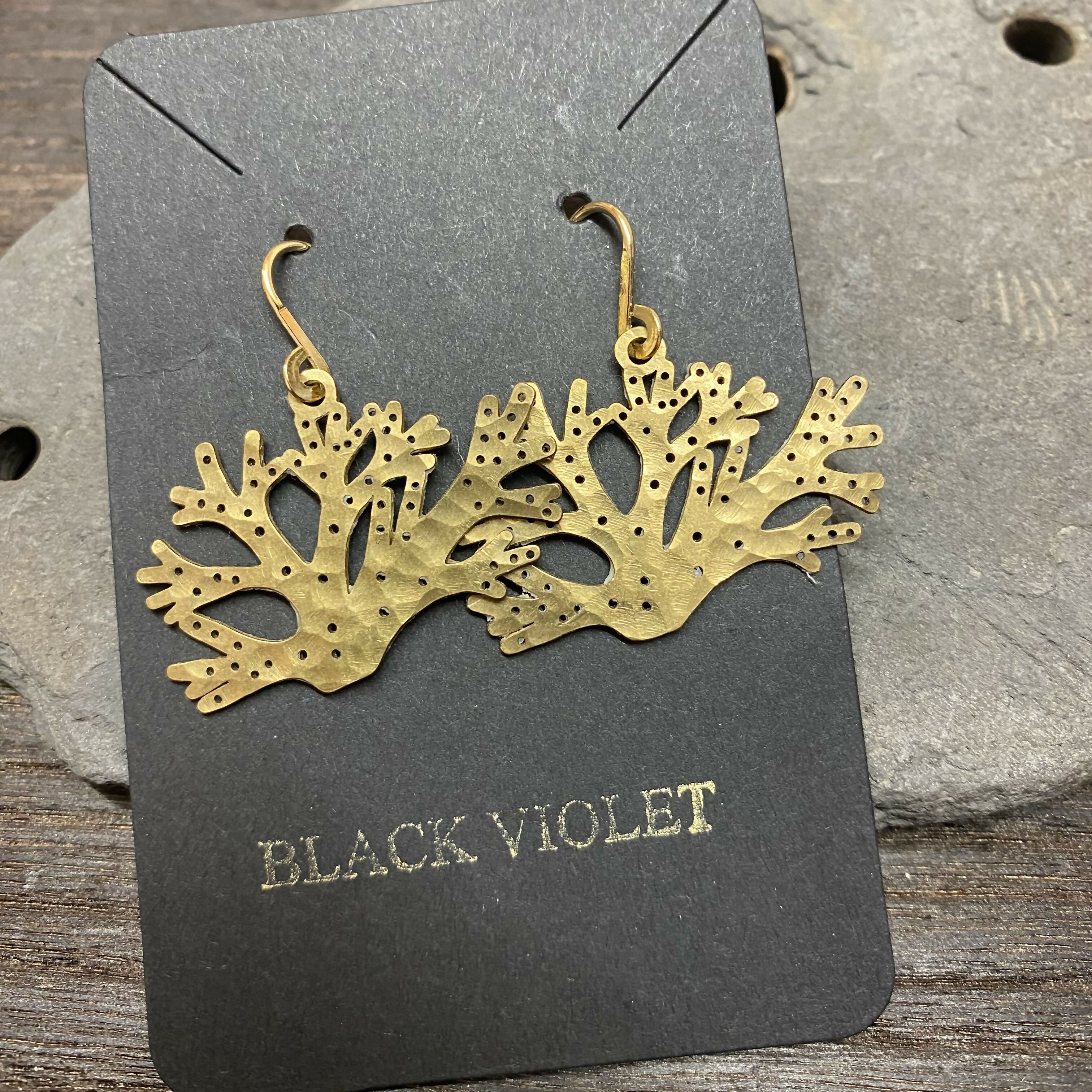 Brass Hammered Coral Earrings