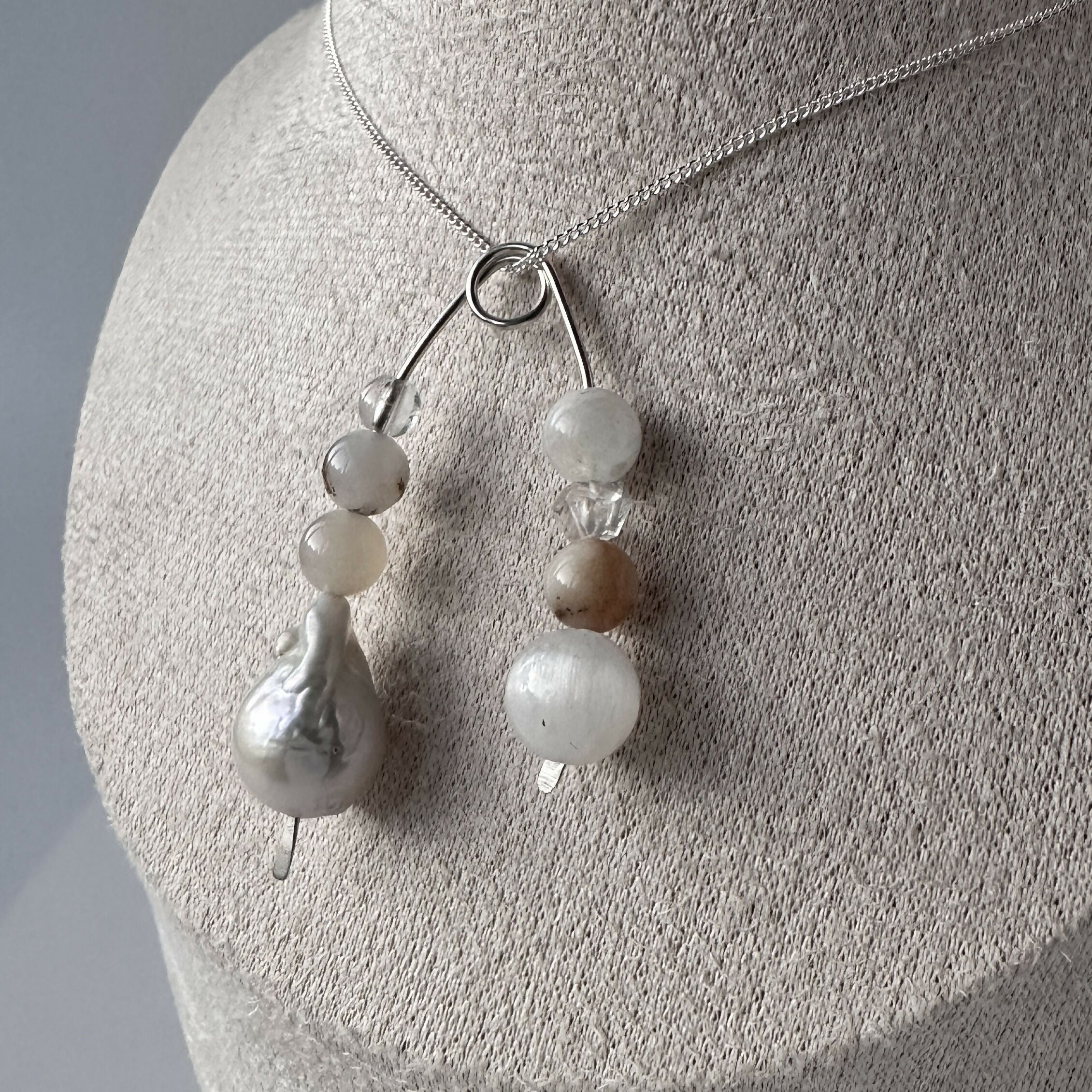 HEALING CRYSTAL & STERLING SILVER CROWN CHAKRA PENDANT WITH BAROQUE PEARL AND 18” CHAIN