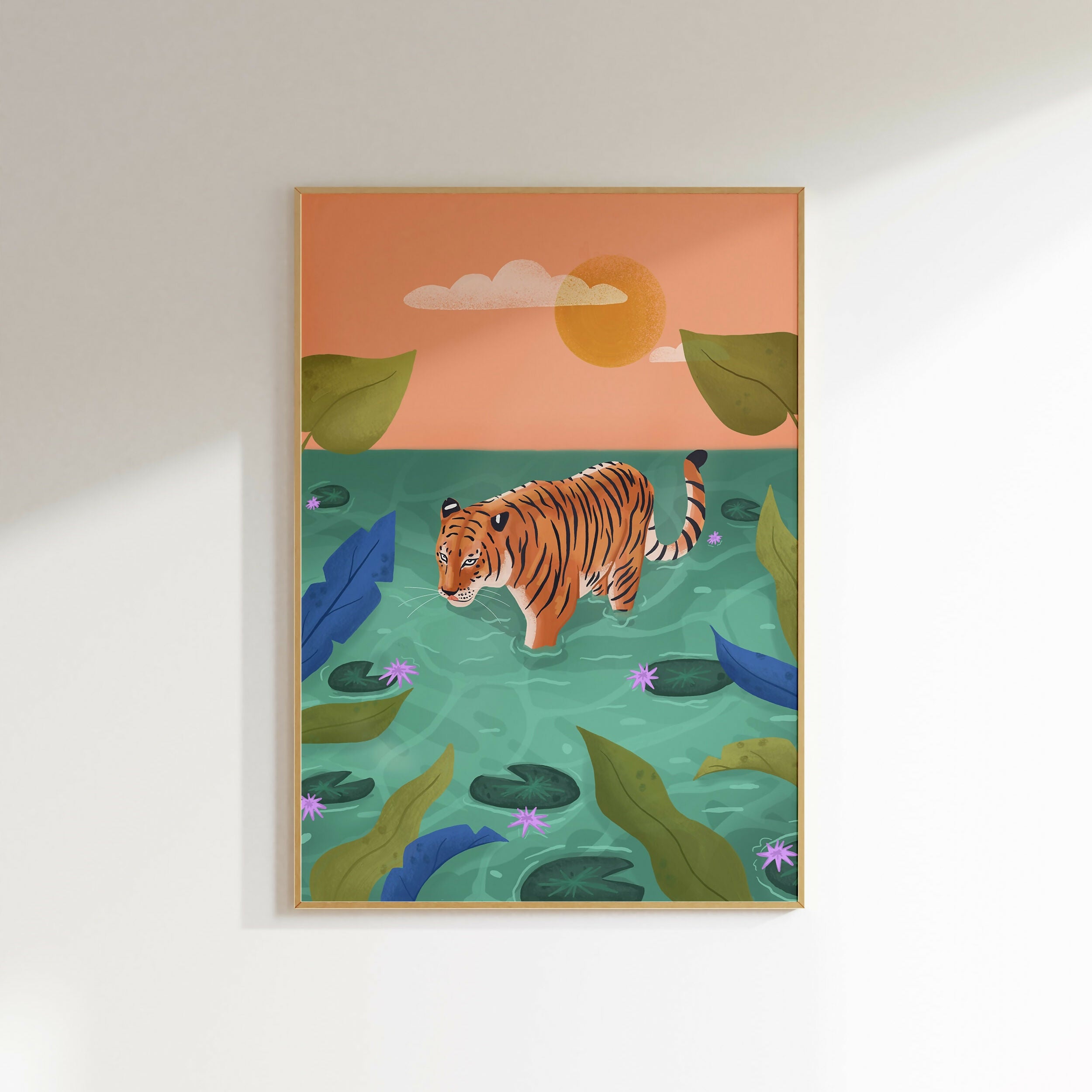 Tropical Tiger Art Print: Jungle Illustration, Kids Room Decor (A4)