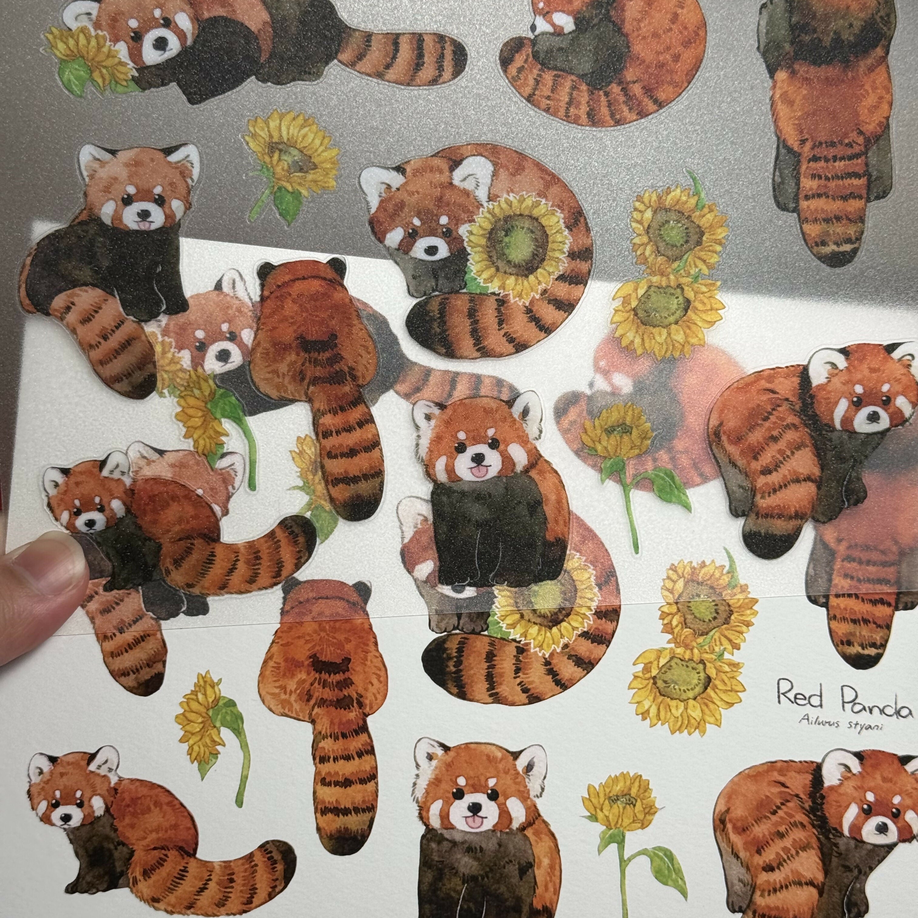 Red Panda & Sunflower Glitter Sticker Sheet & Art Print