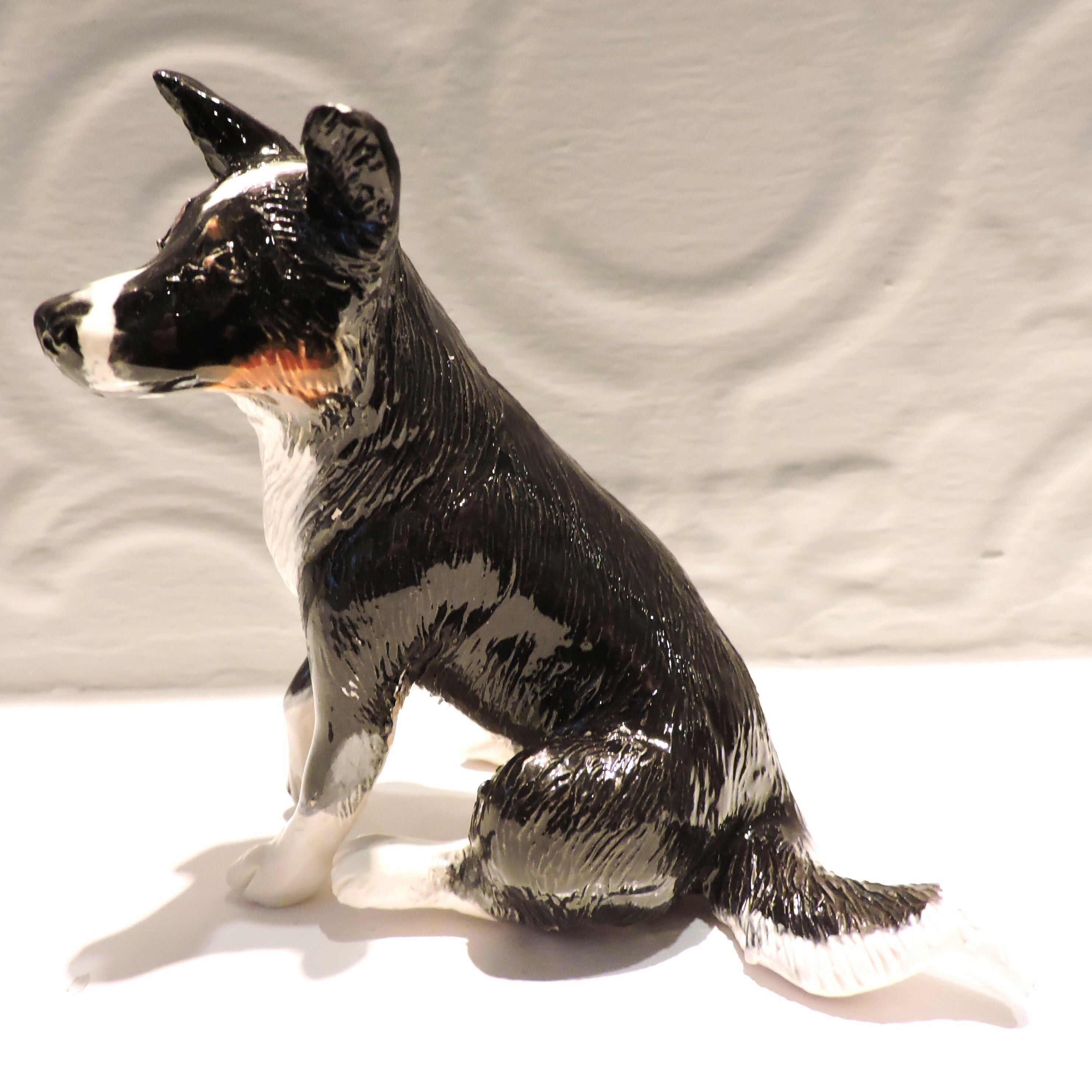Ceramic Tricolour Border Collie Dog Sculpture