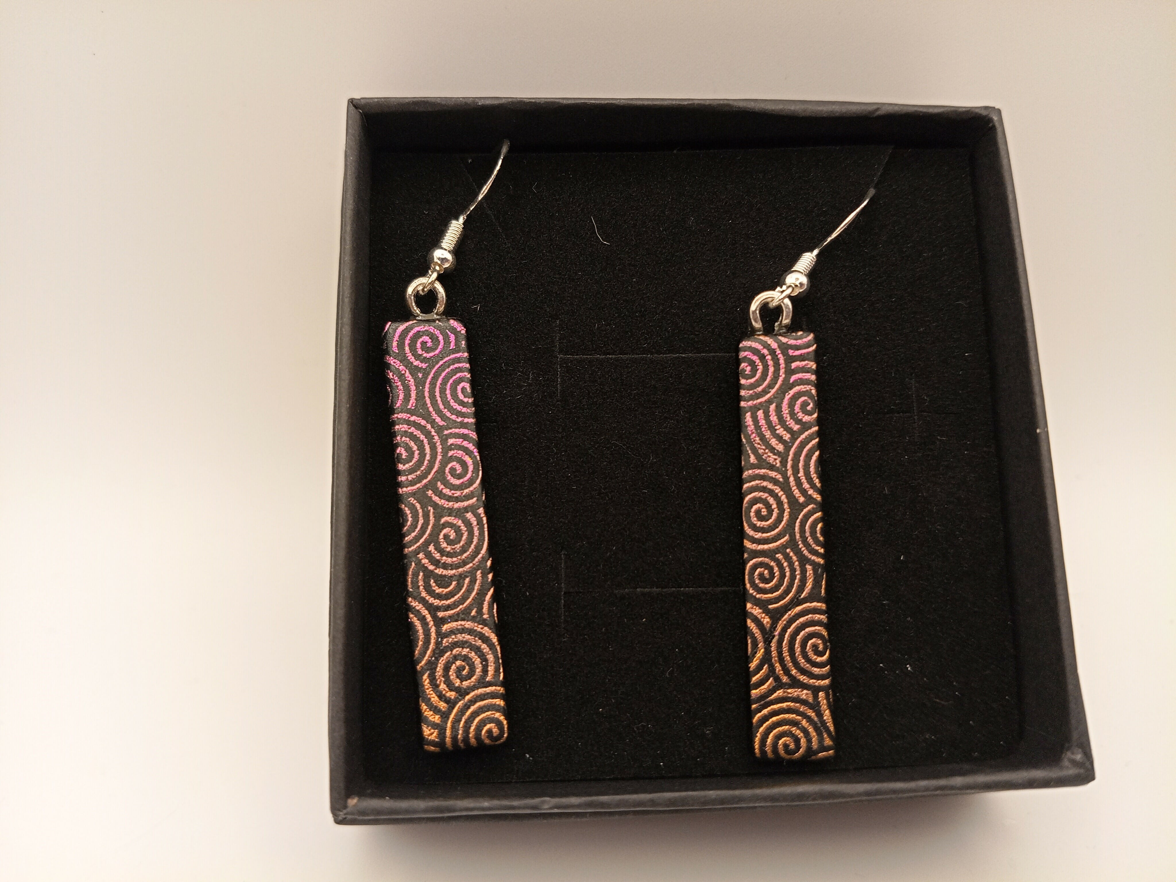 Pink, Purple and Gold Dichroic Spiral Earrings