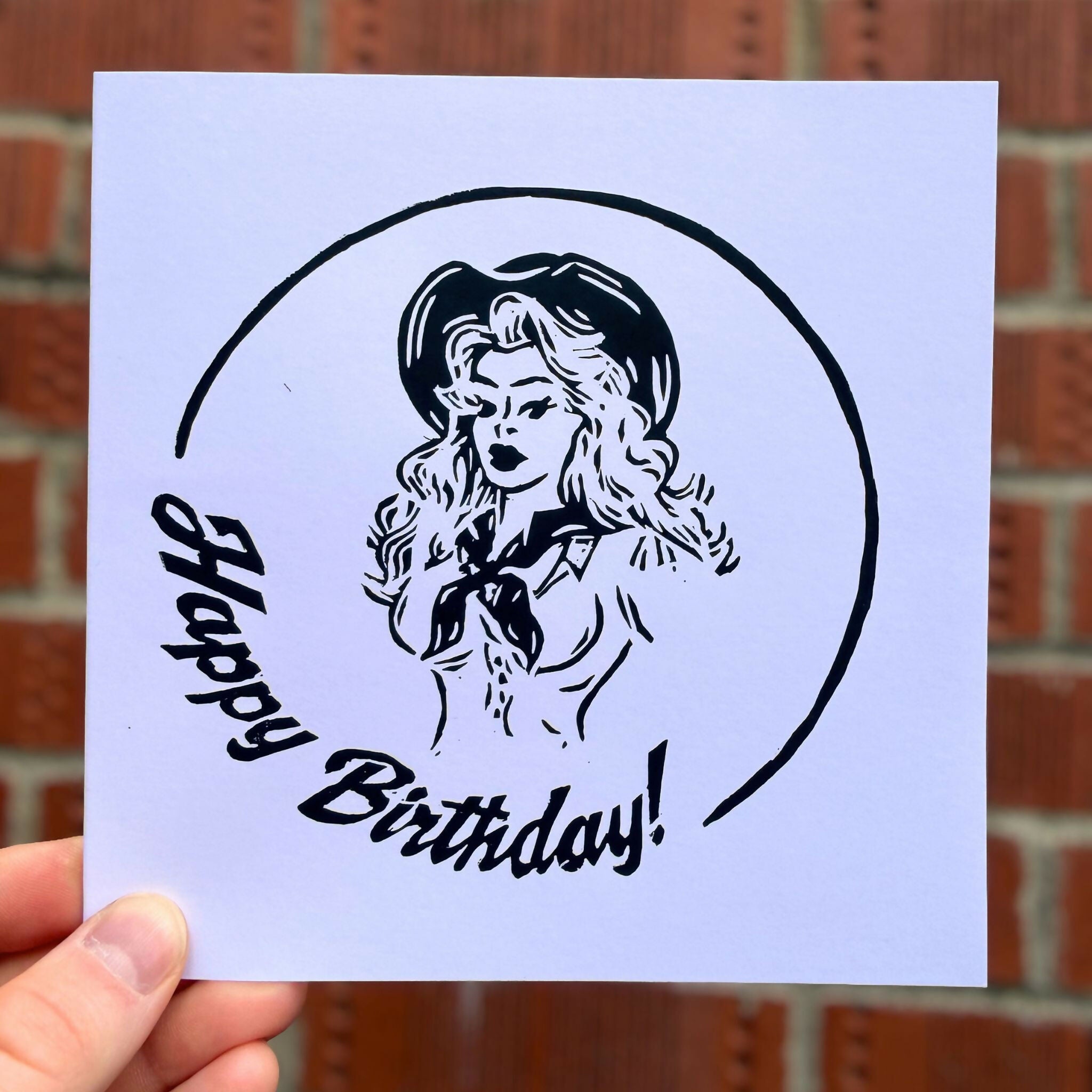 Lino Print Birthday Card - Cowgirl