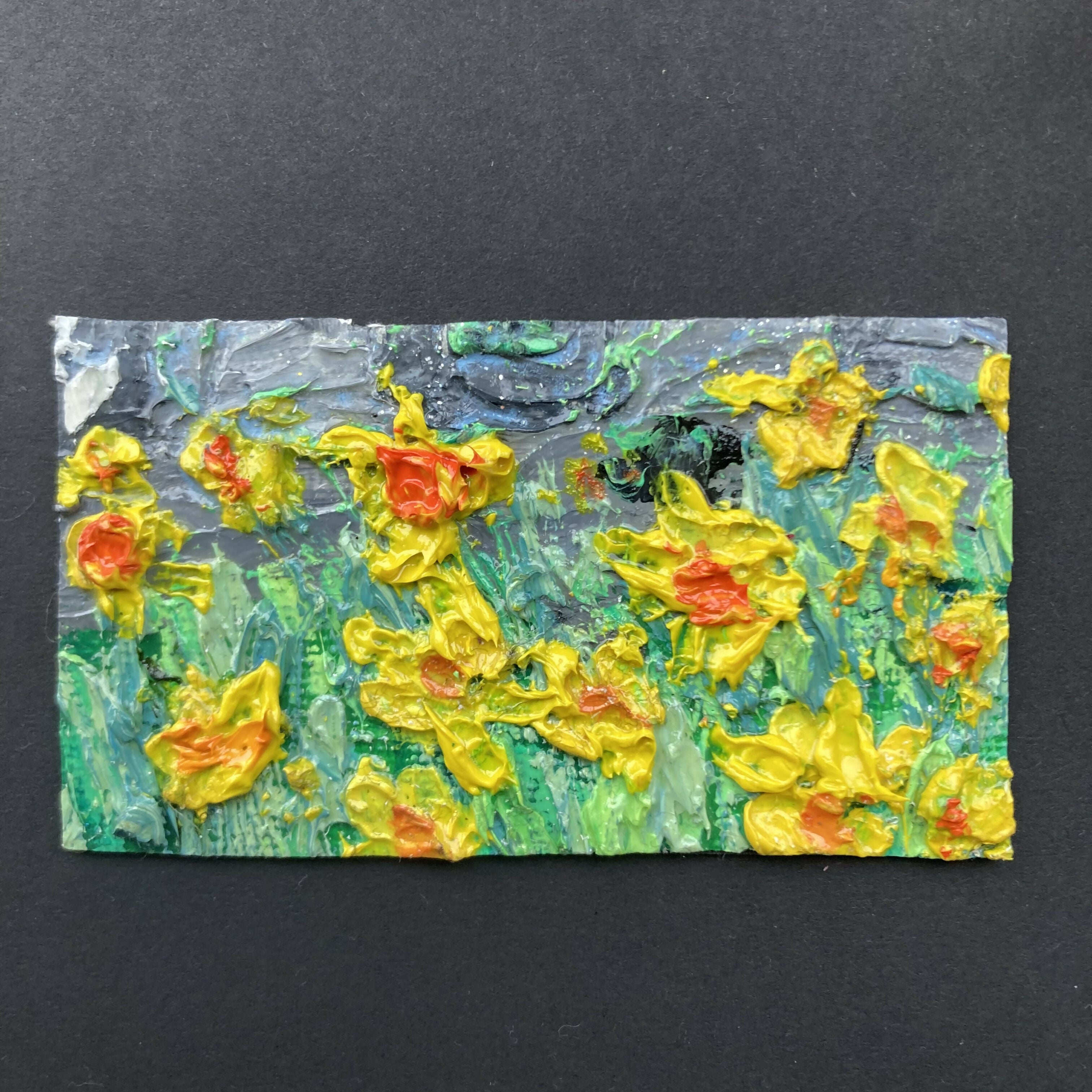 Daffodils By Wall Mini Oil Painting Fridge Magnet