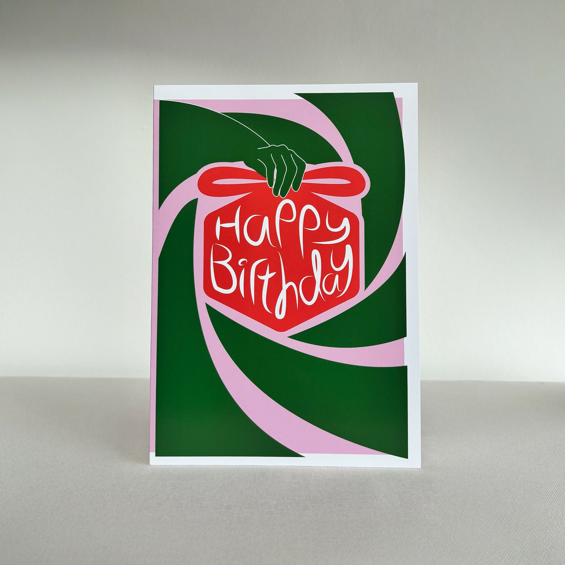 Happy Birthday Card - Green, Pink and Red Gift Design