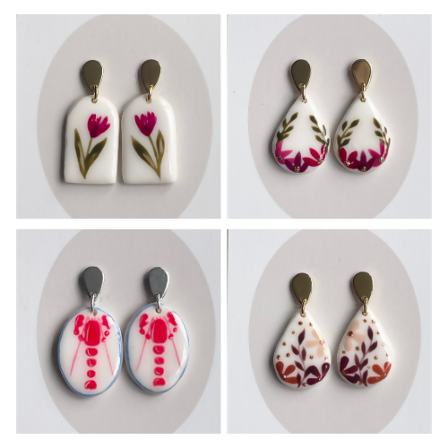 Polymer Clay Earrings With Gold Plated Fastenings