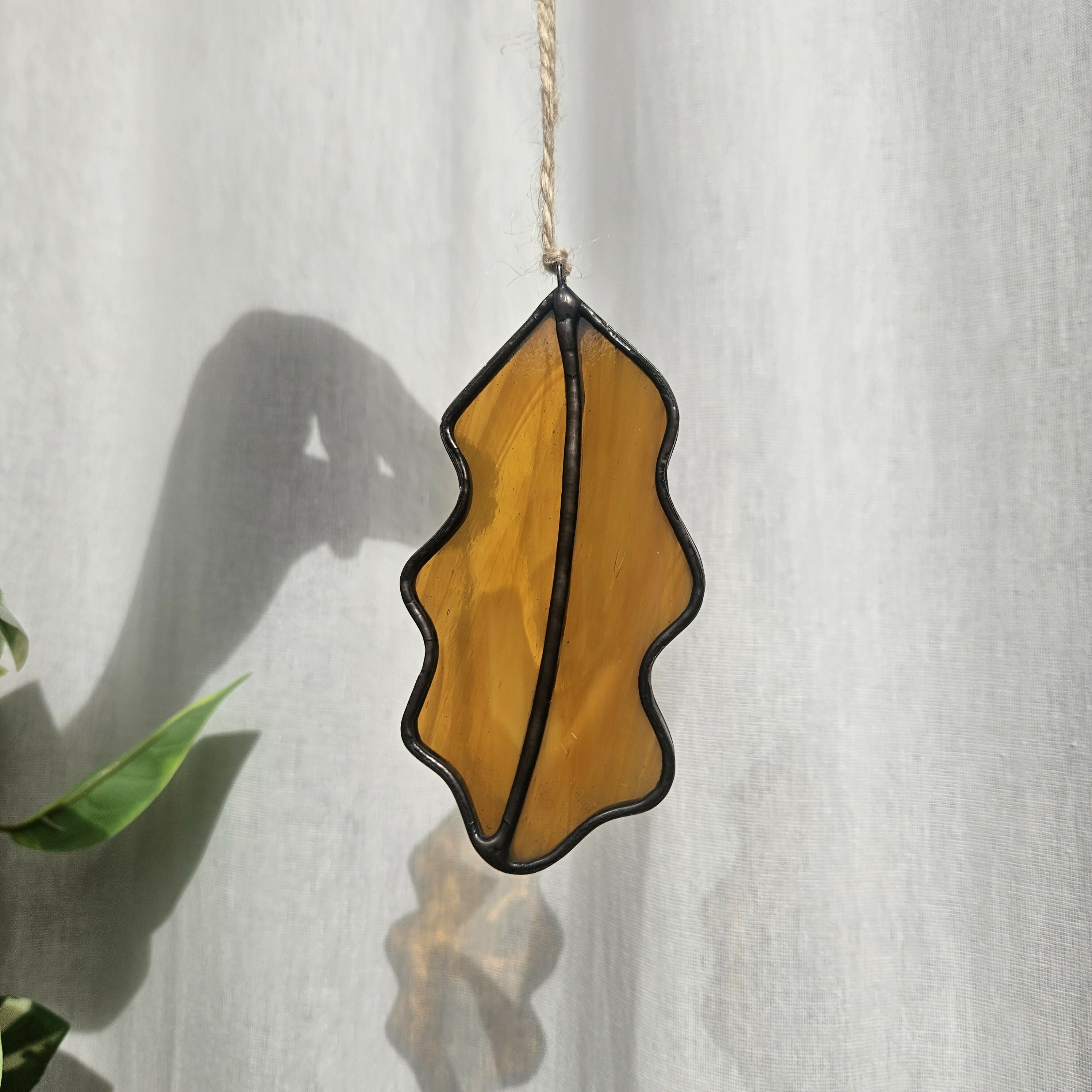 Streaky Autumnal Oak Leaf Stained Glass Suncatcher