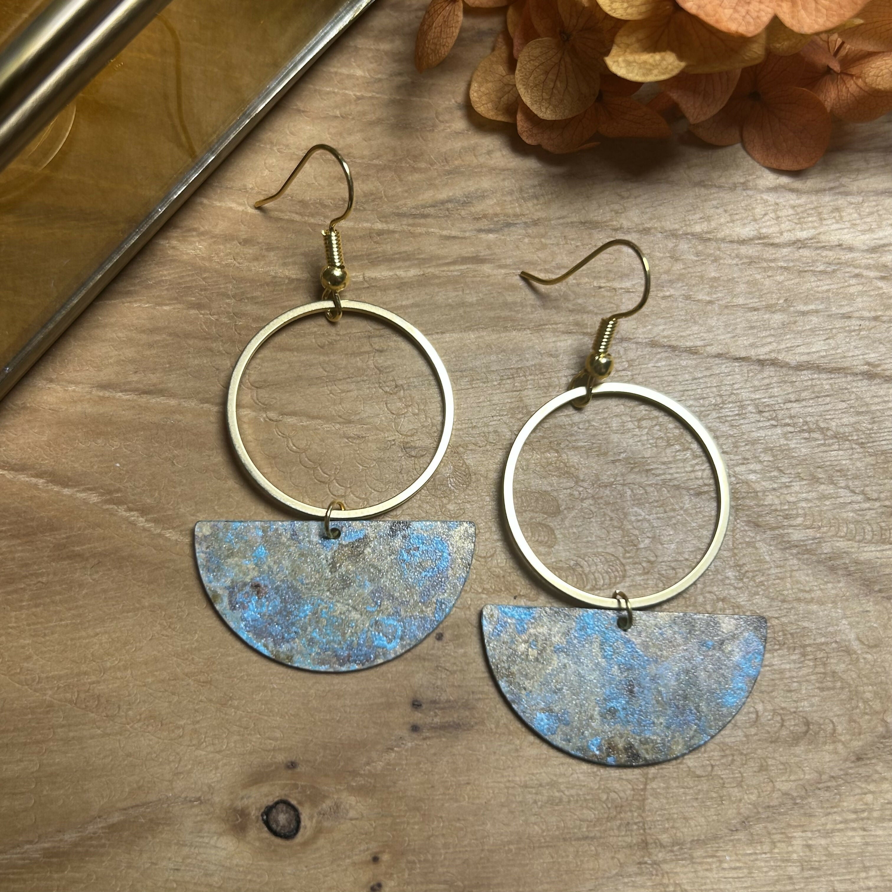 Stunning Brass Patina Half Circle Earrings