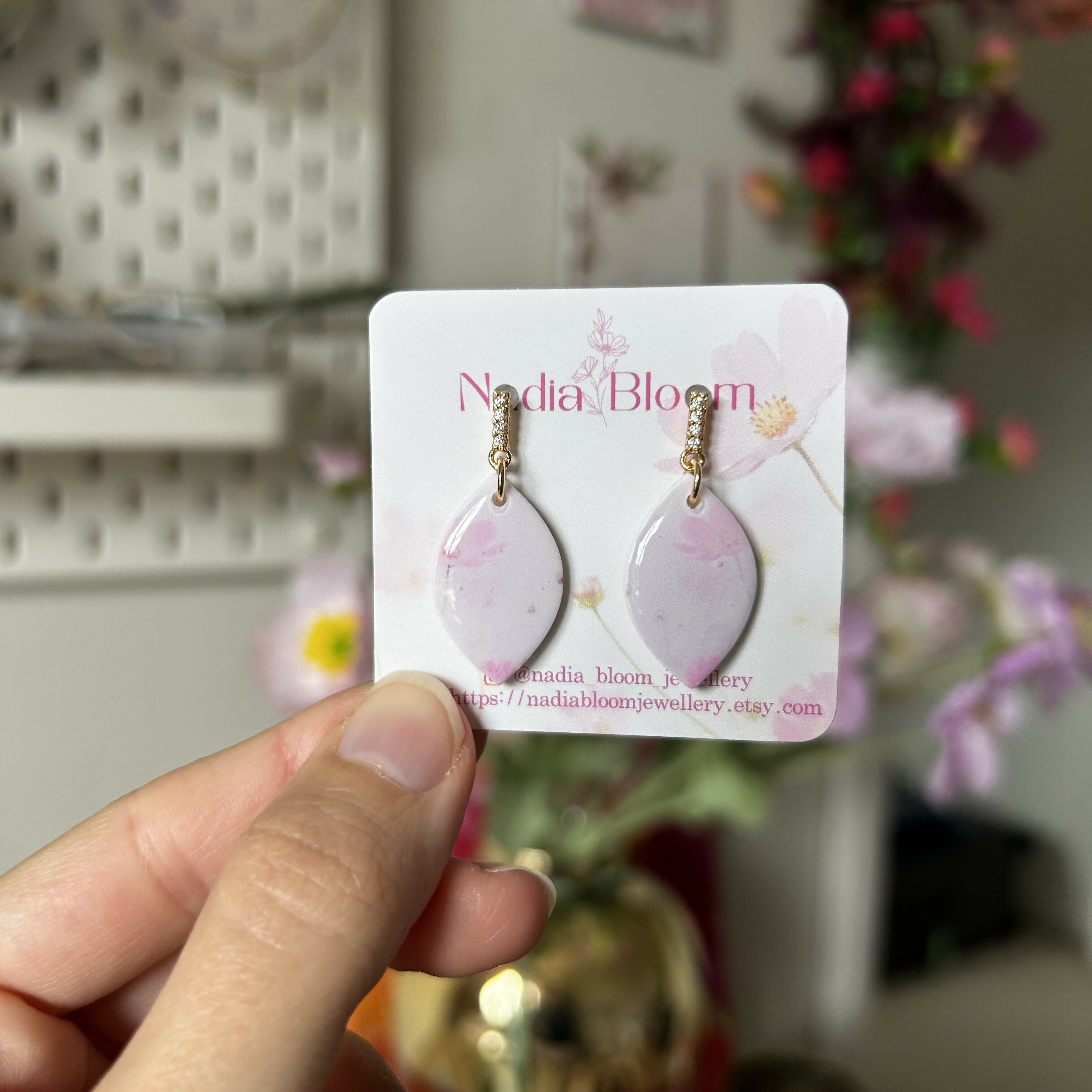 Pink flower earrings